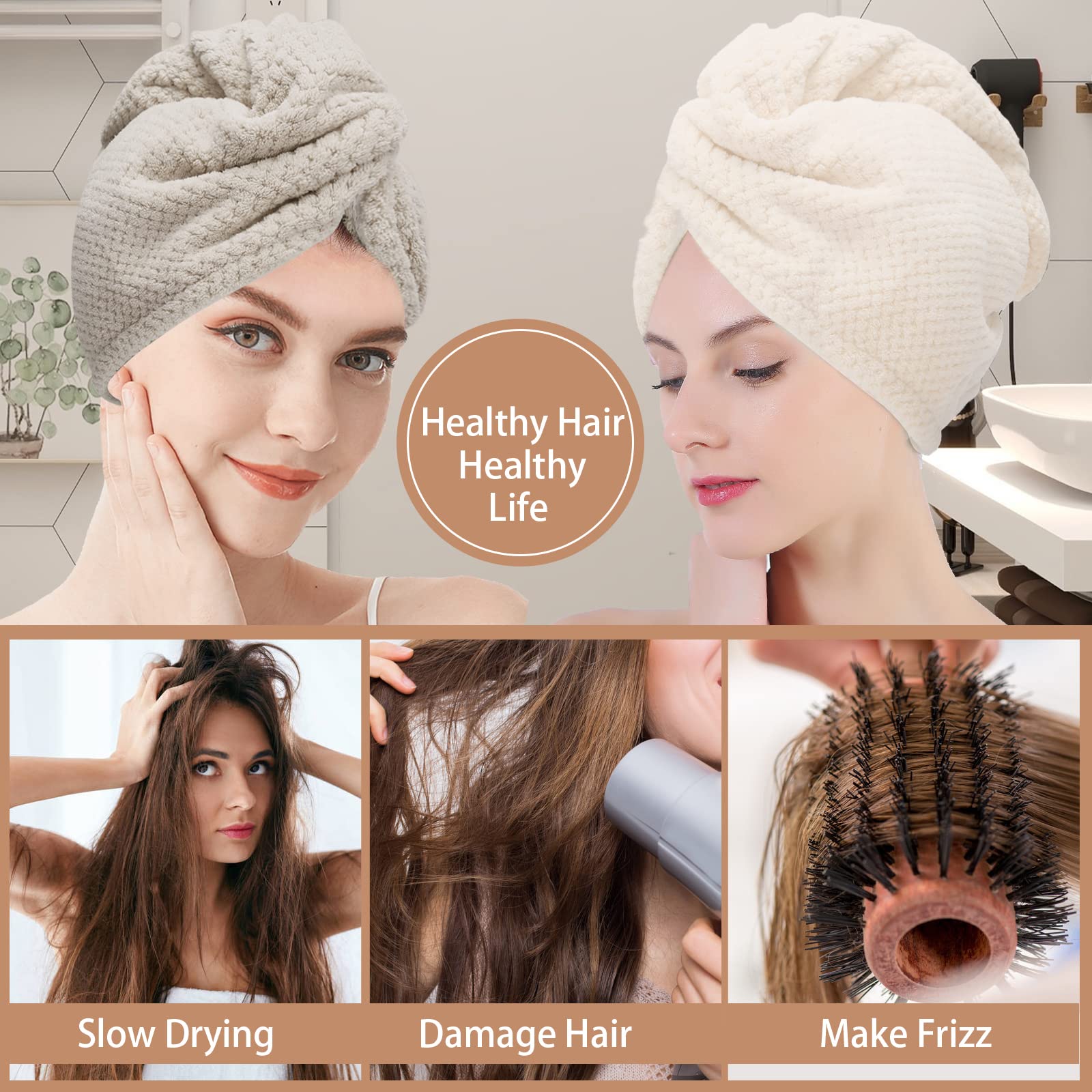 Woman wearing beige CZZXI hair turban wrap