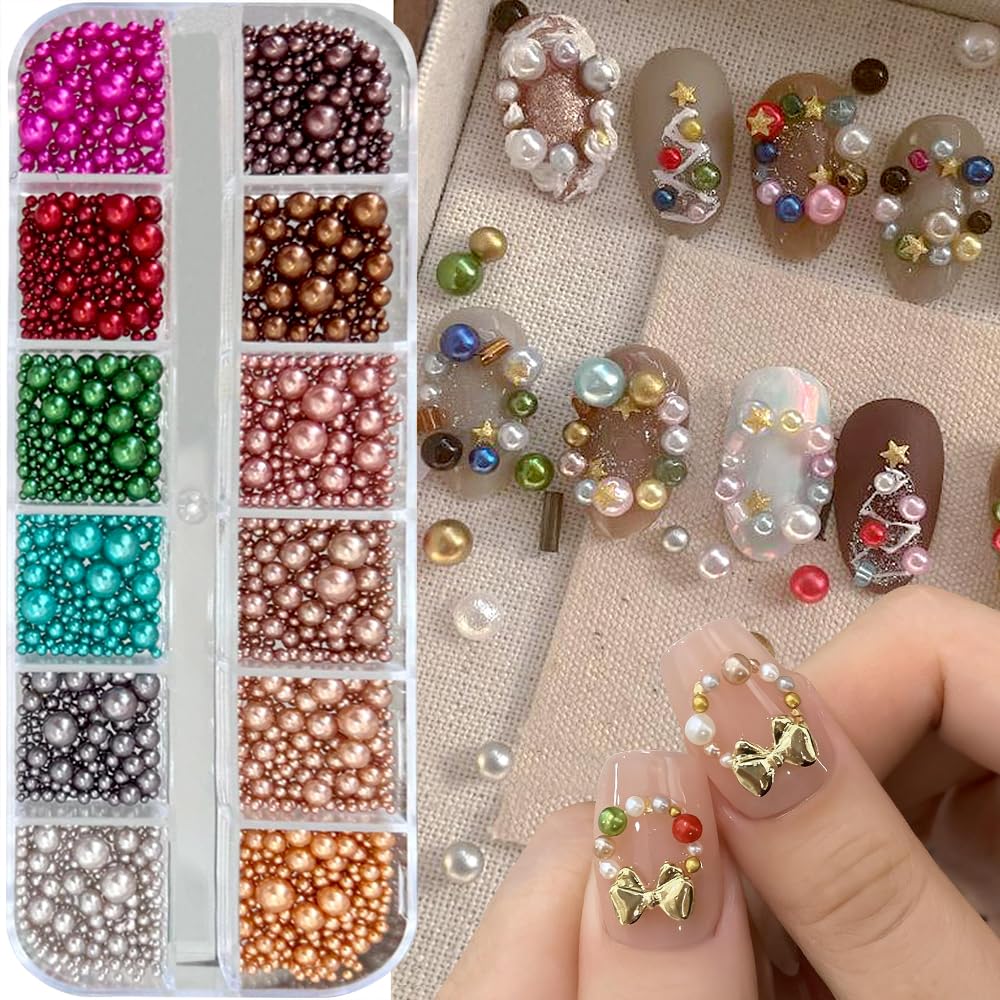 Jaliya nail art pearls and snowflake charms for 3D manicure designs