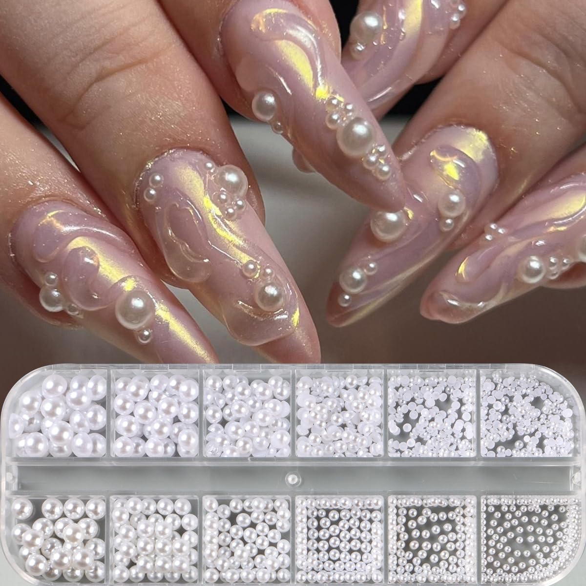 Tools for applying pearl nail charms including tweezers and picker
