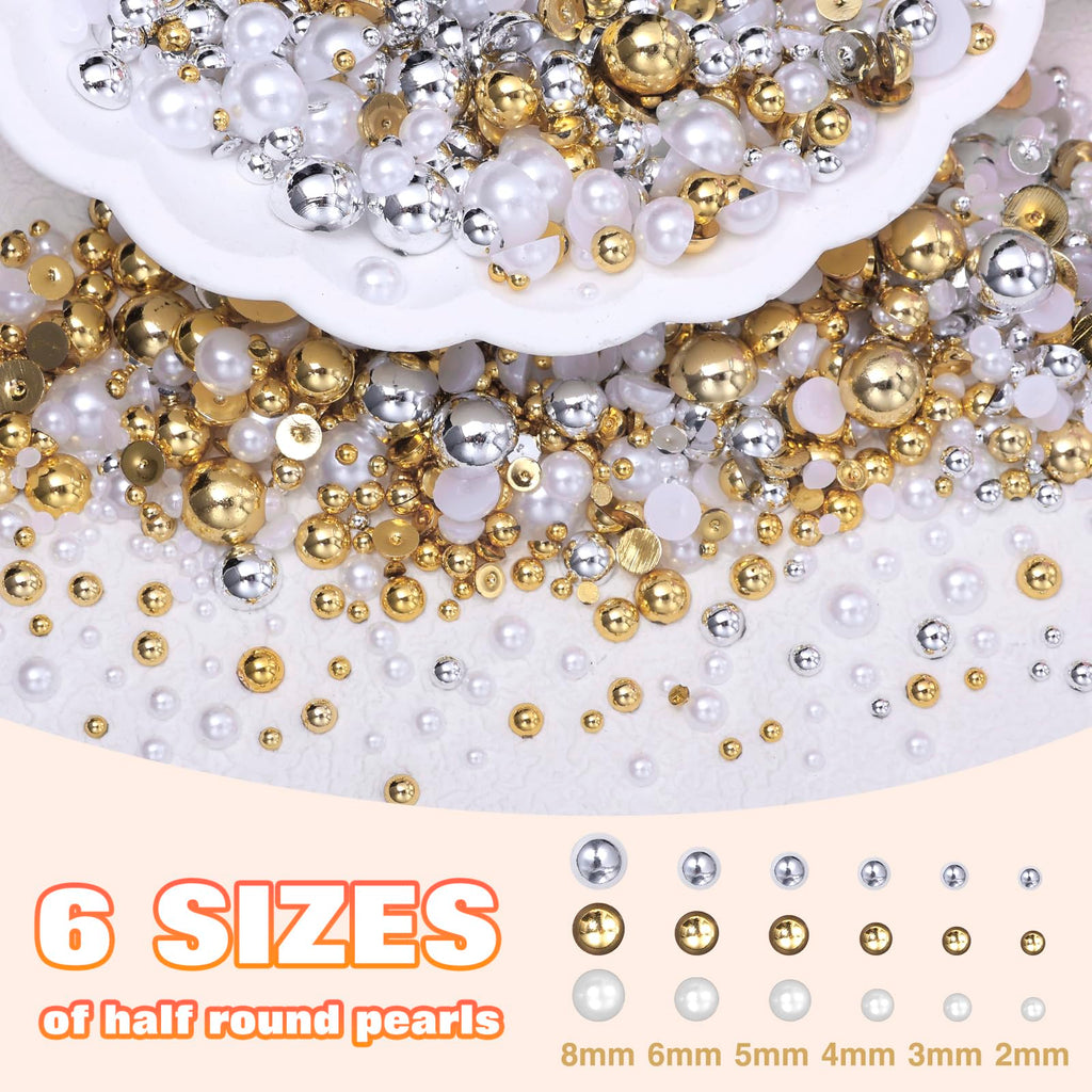 Cynailli gold silver and white flatback pearls close up