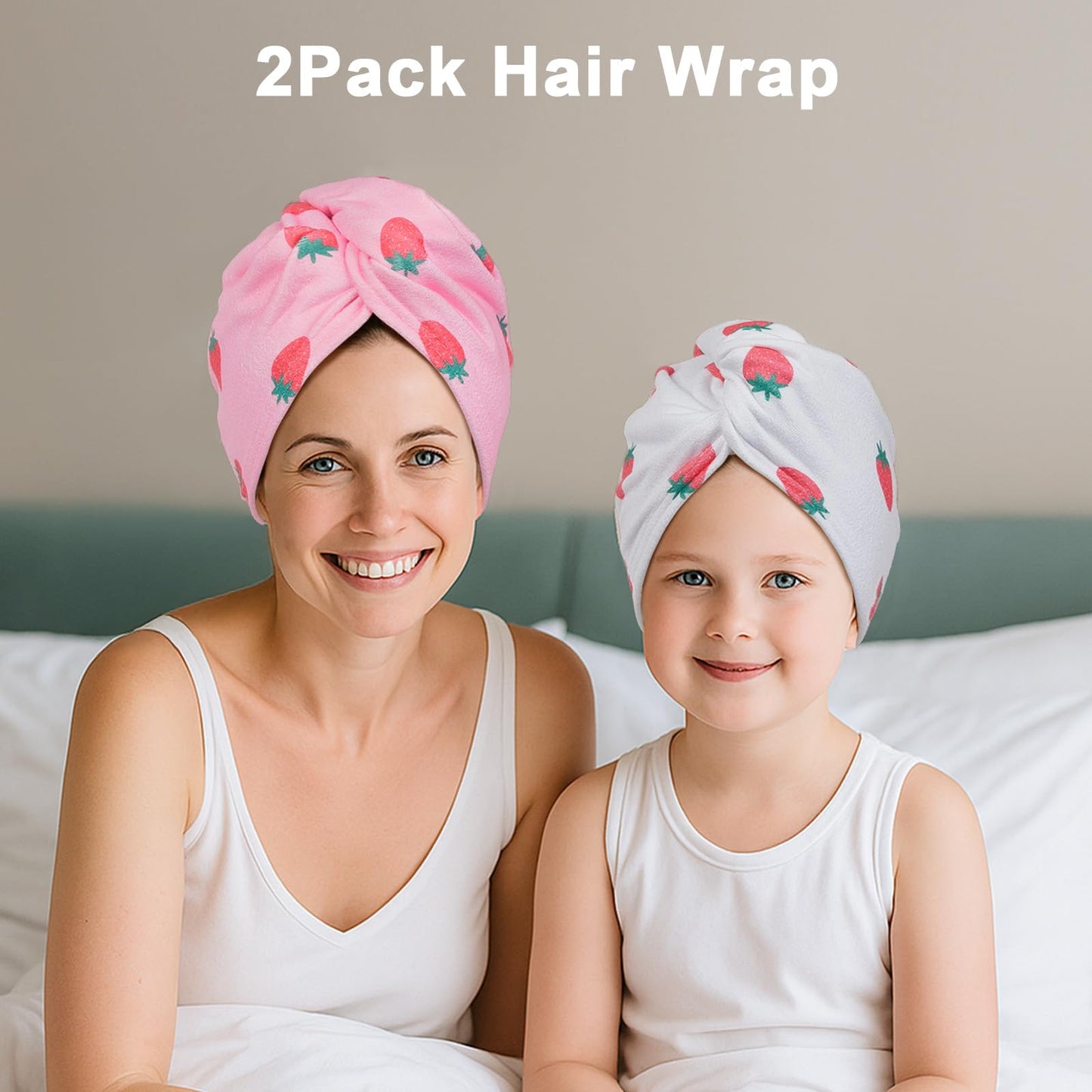 Back view of unicorn microfiber hair towel with button closure