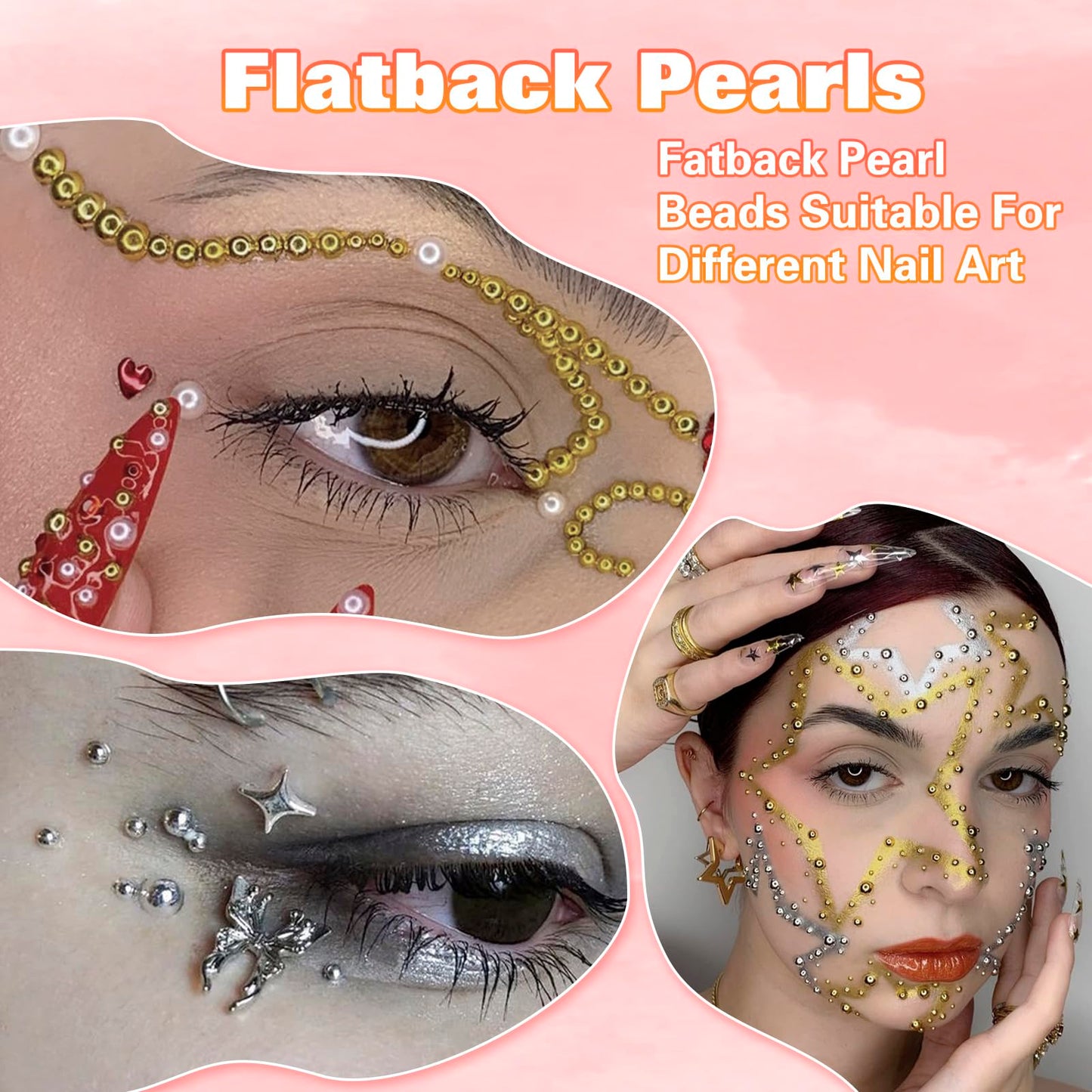 Three boxes of mixed size half round pearls for face makeup and nails