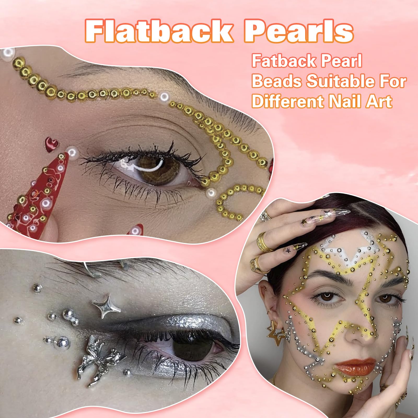 Three boxes of mixed size half round pearls for face makeup and nails