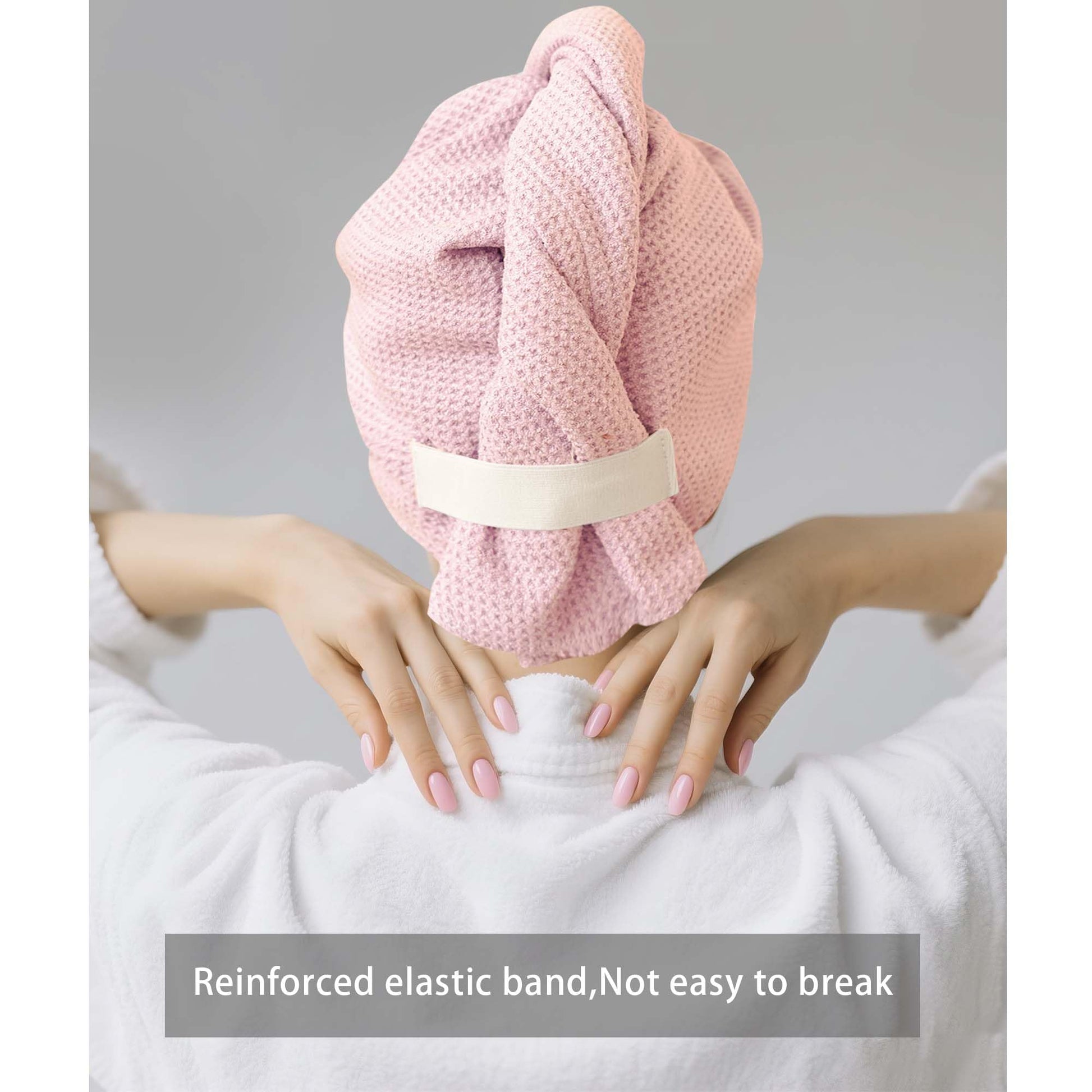 Hair towel showing size dimensions on white background