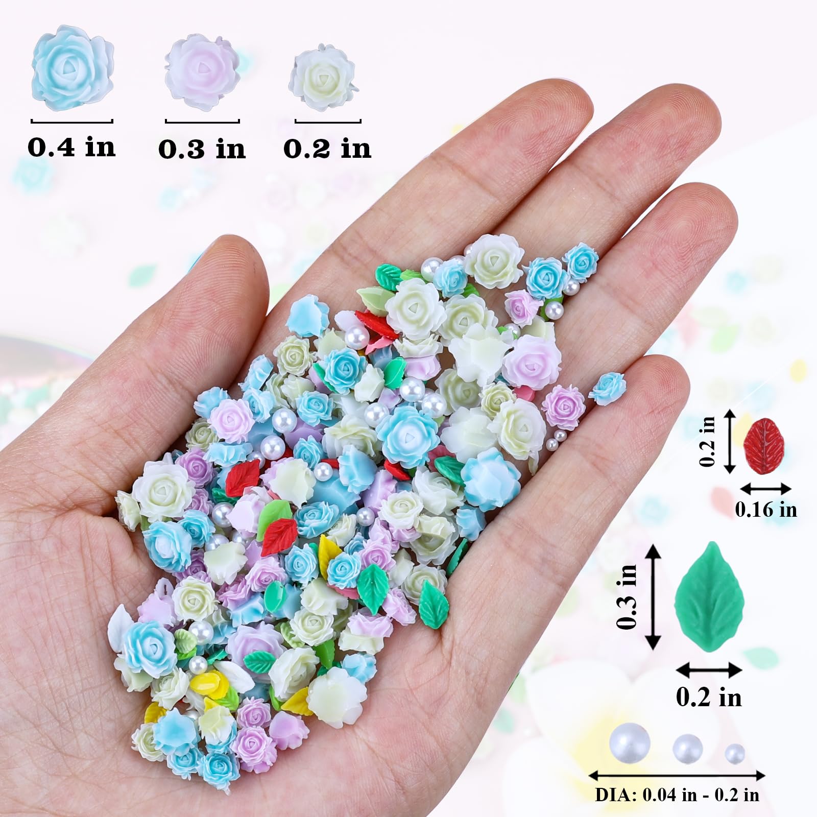Gradient camellia flower nail accessories in assorted sizes
