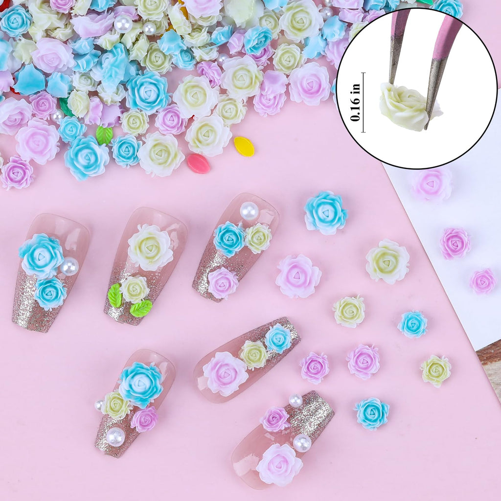 Assorted Kikonoke pastel flower charms arranged for DIY manicure designs