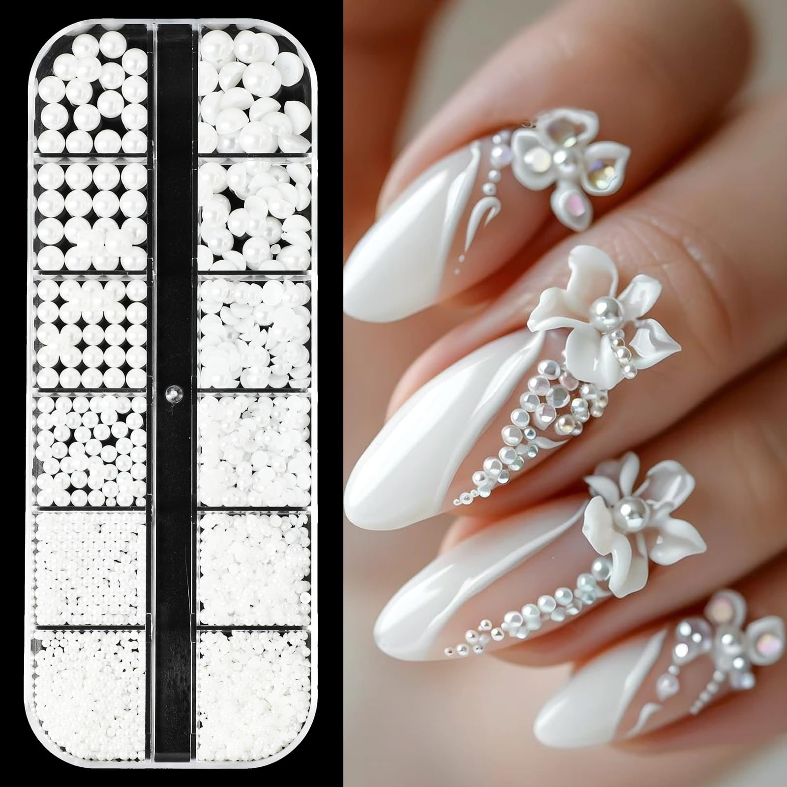 Storage boxes for nail art pearls with individual grid lids