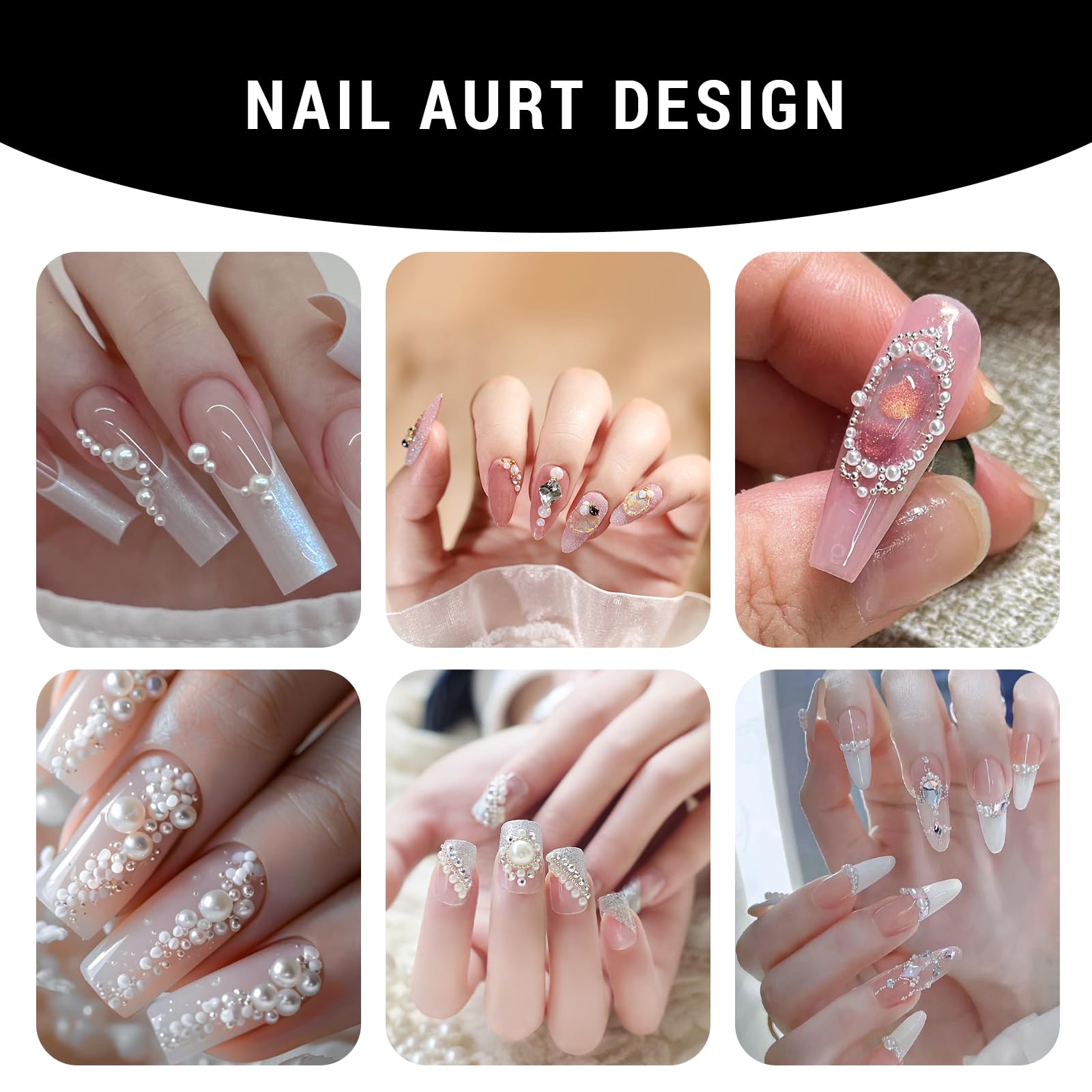 Tools included with pearl nail charms kit tweezers and pencil