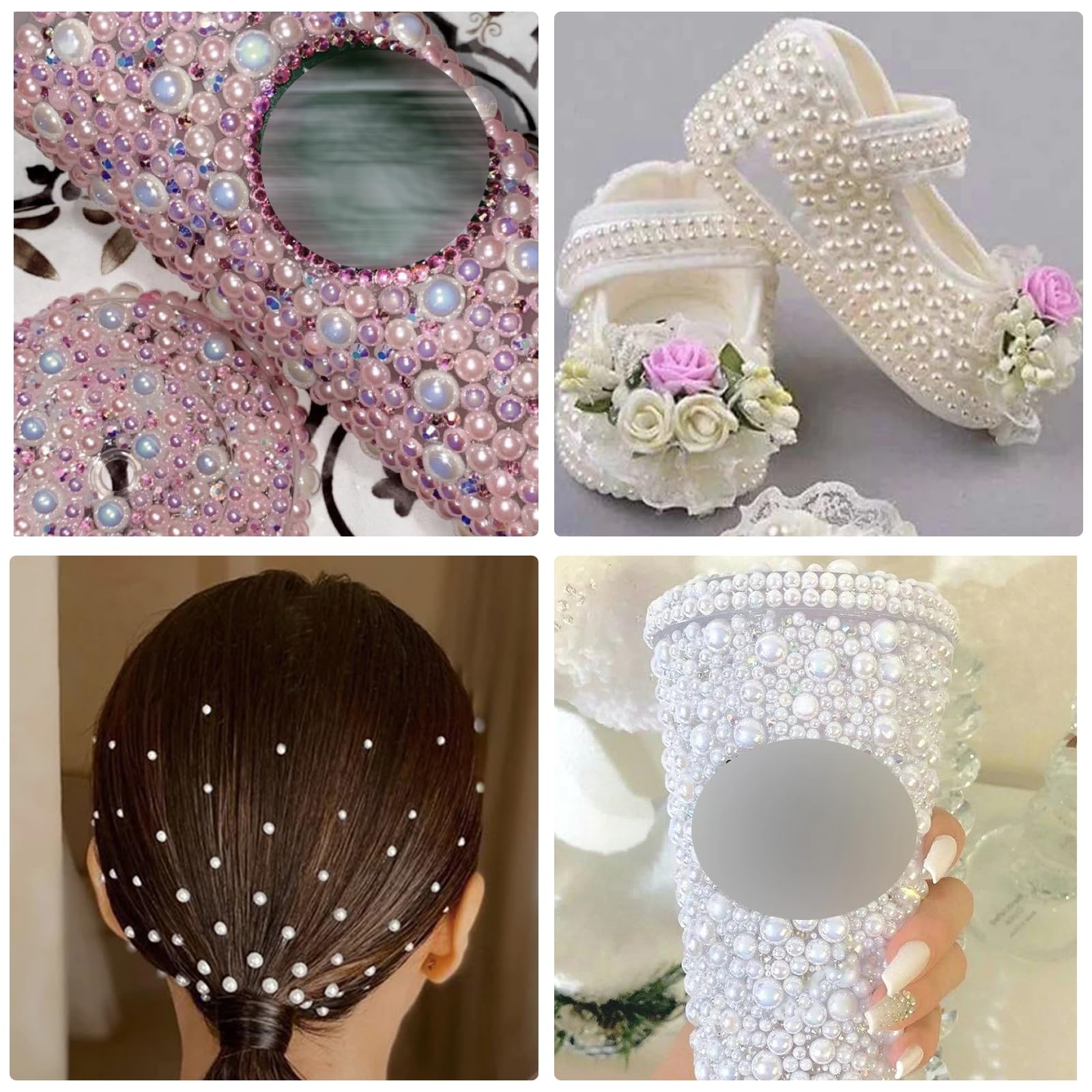 Professional nail art manicure design using pearl charms