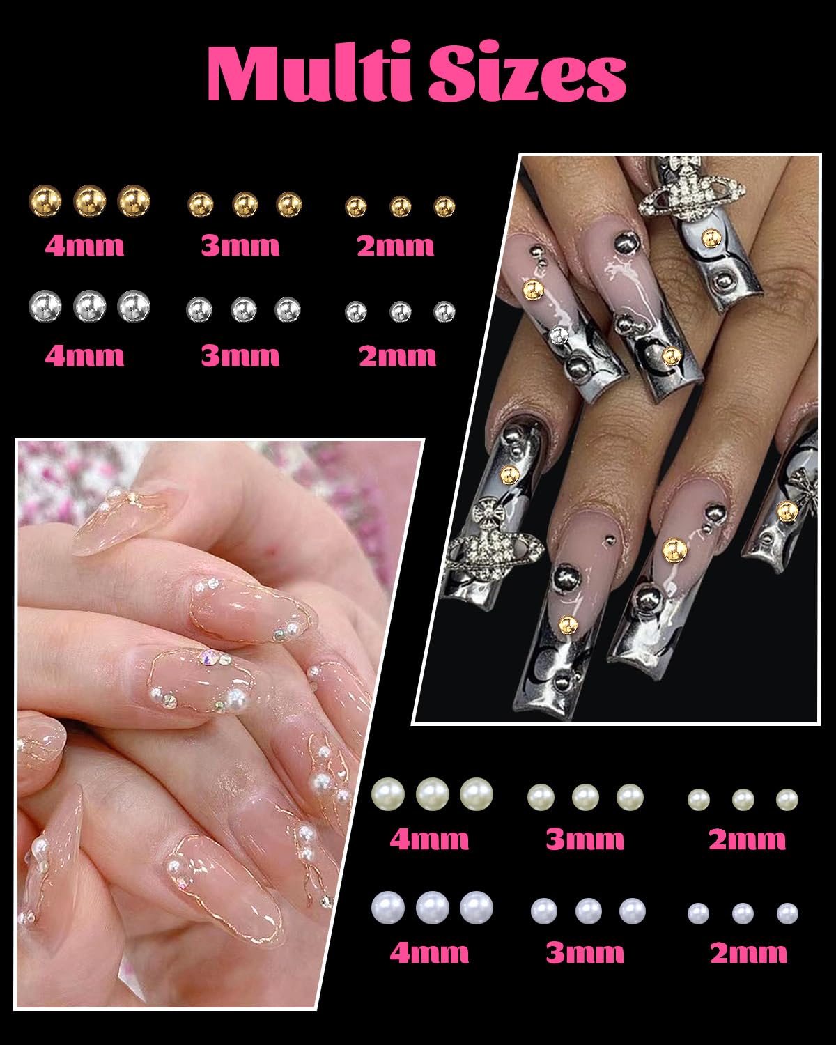 Close up of Belleboost flatback nail pearls and beads