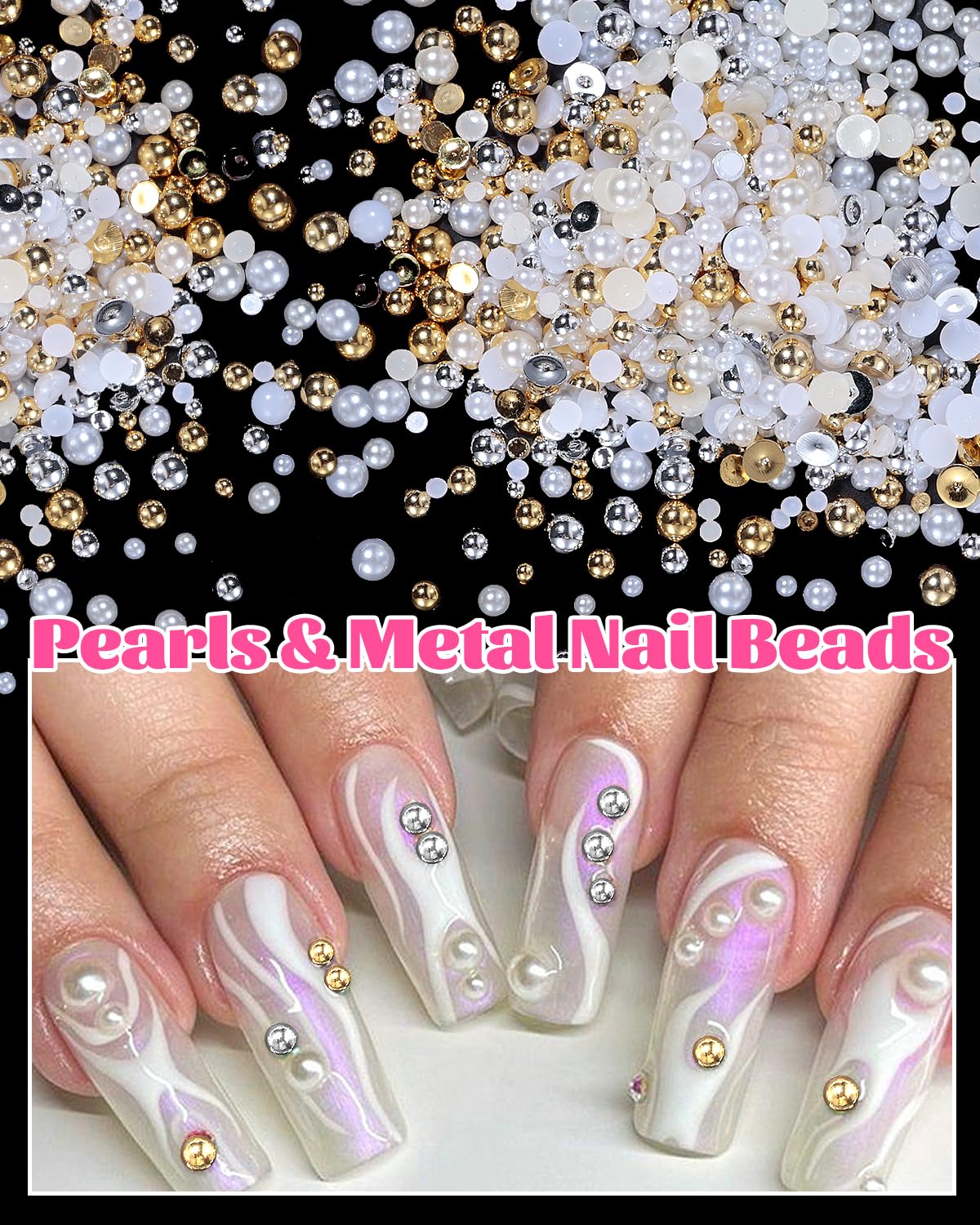 Belleboost nail art pearls in various sizes and colors