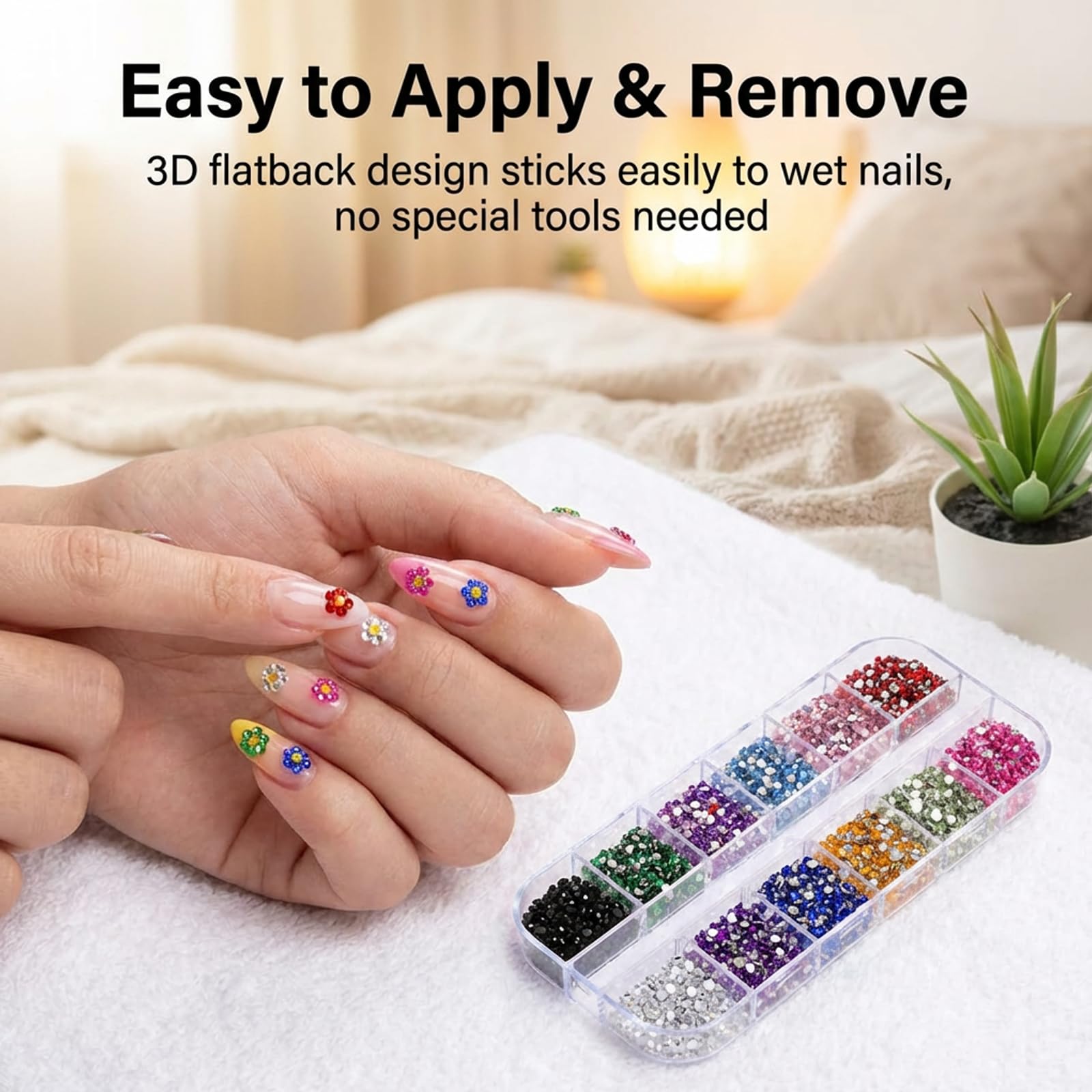 Close up of 3D flatback rhinestones and crystals from EditTime nail kit