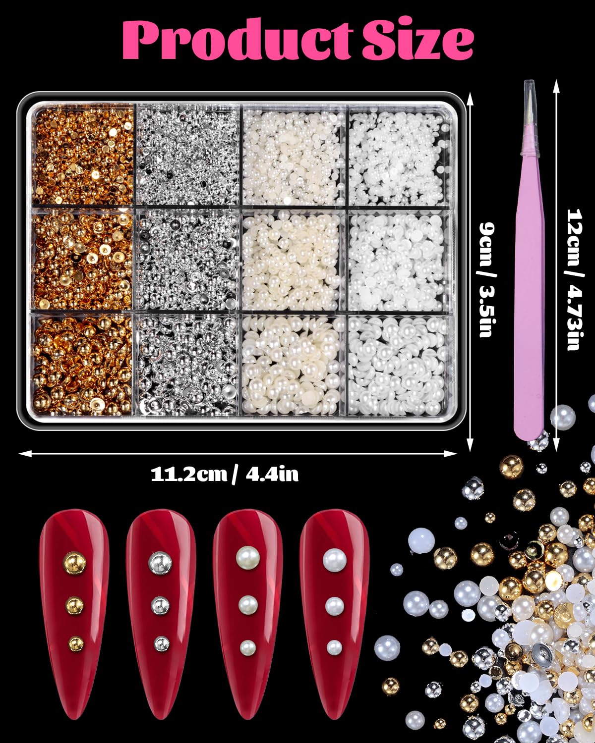 Collection of white beige gold and silver pearls for crafts