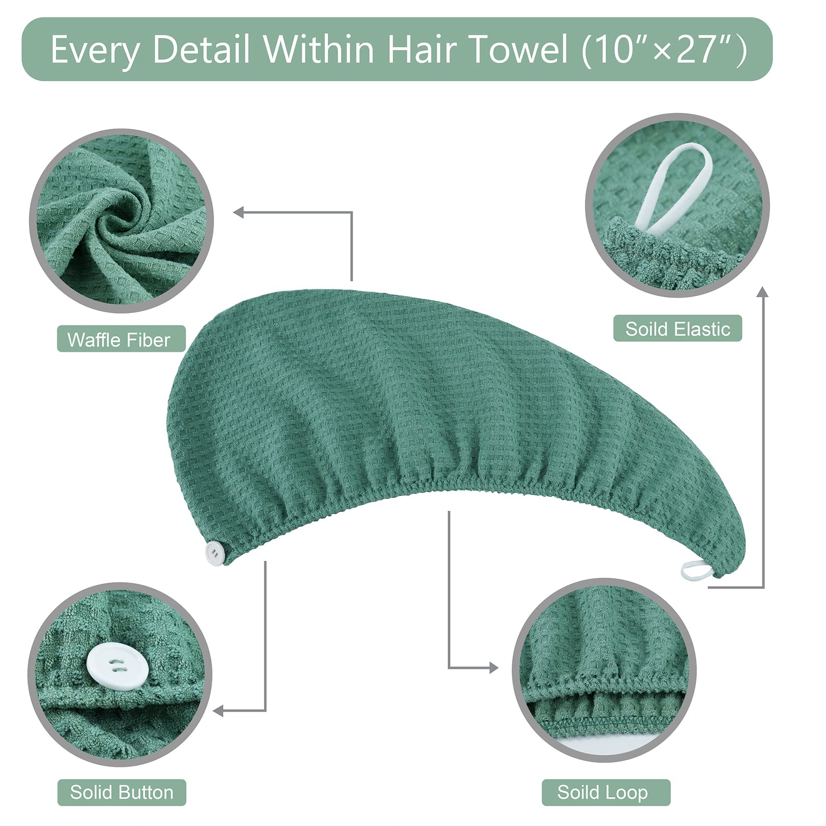 Two pack Dolwis hair drying turban wraps set
