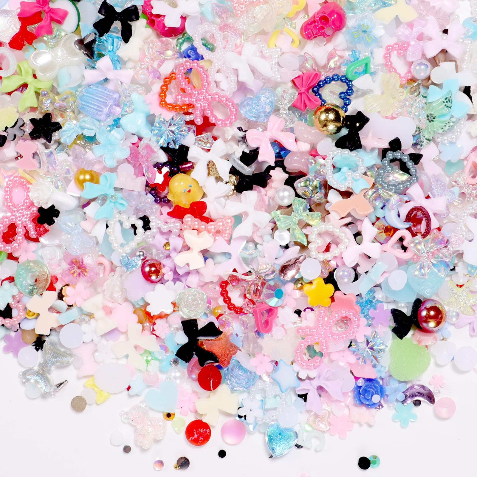Assorted heart and pearl flatback nail art decorations
