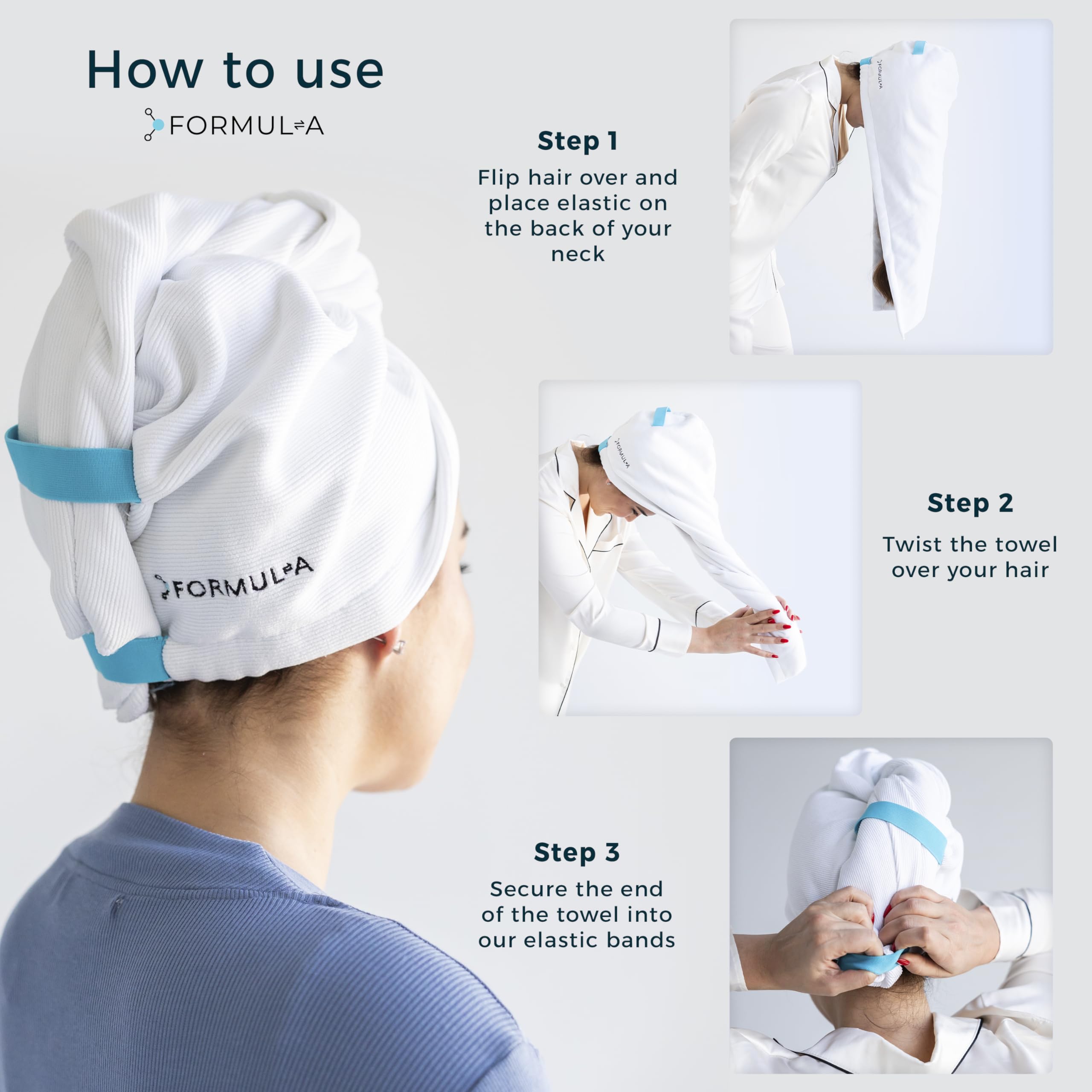 White microfiber hair drying towel for long curly hair