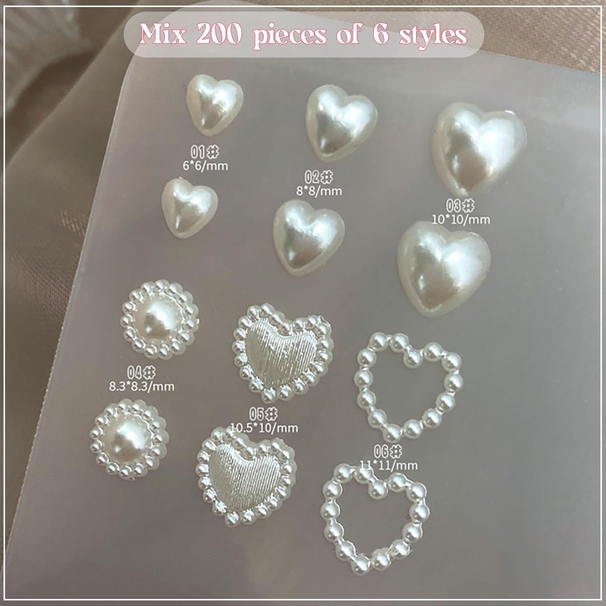 Variety of solid and hollow heart pearl charms for DIY projects