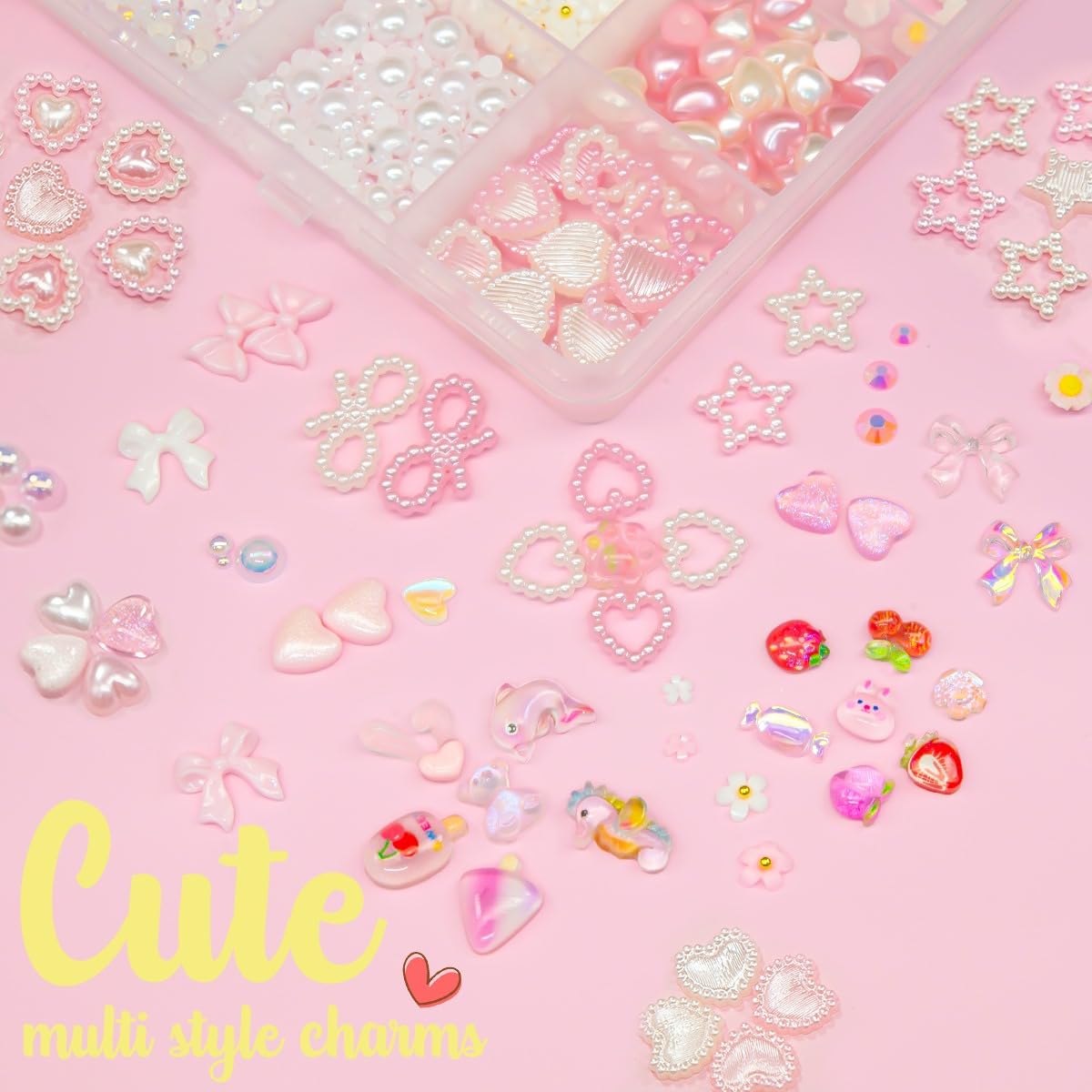 Selection of Y2K style fruit and star nail decorations