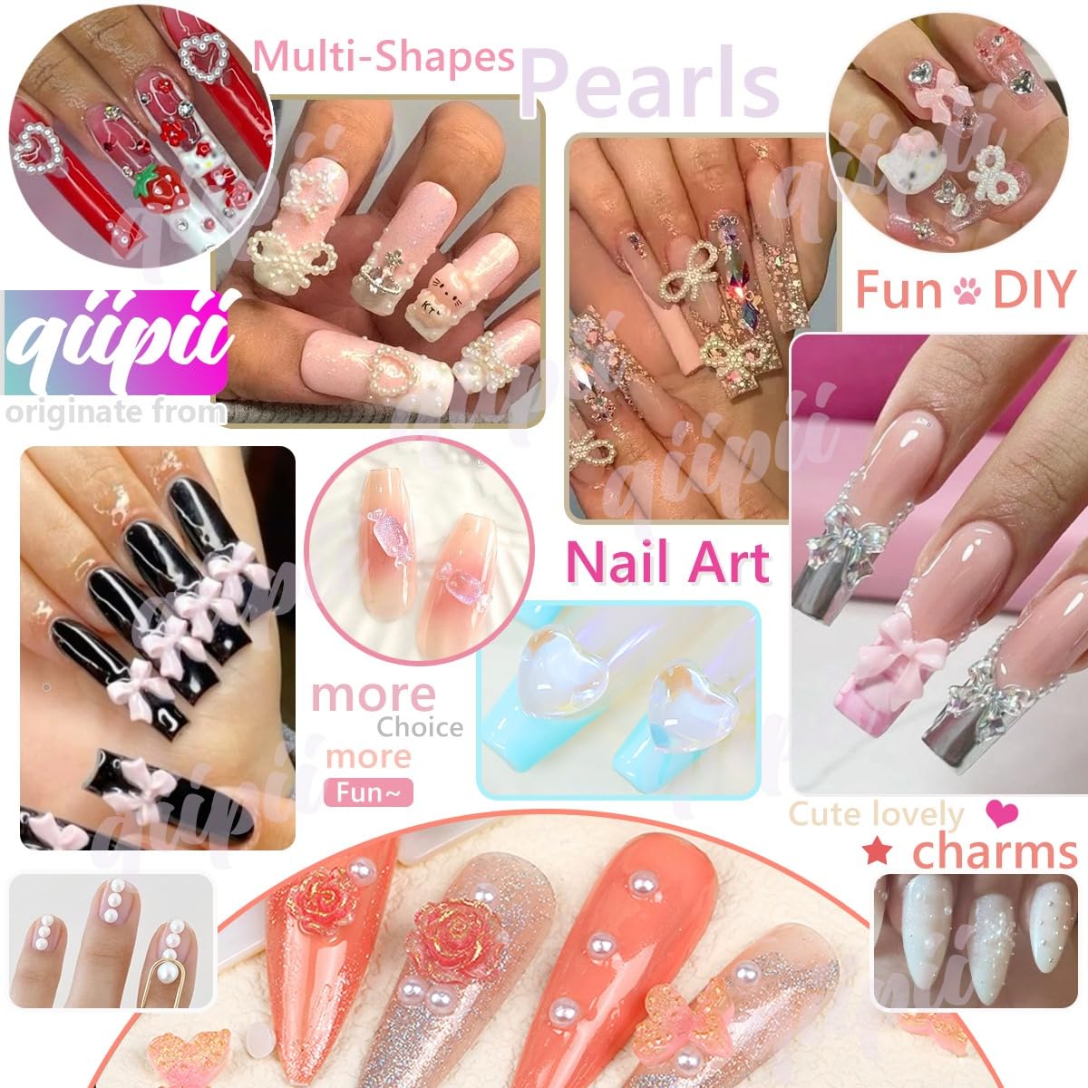 Multi-style pink and creamy pearl nail art charms