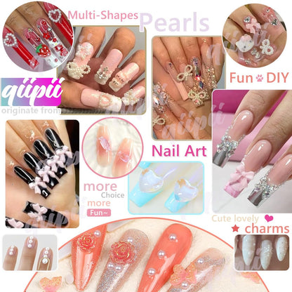Multi-style pink and creamy pearl nail art charms