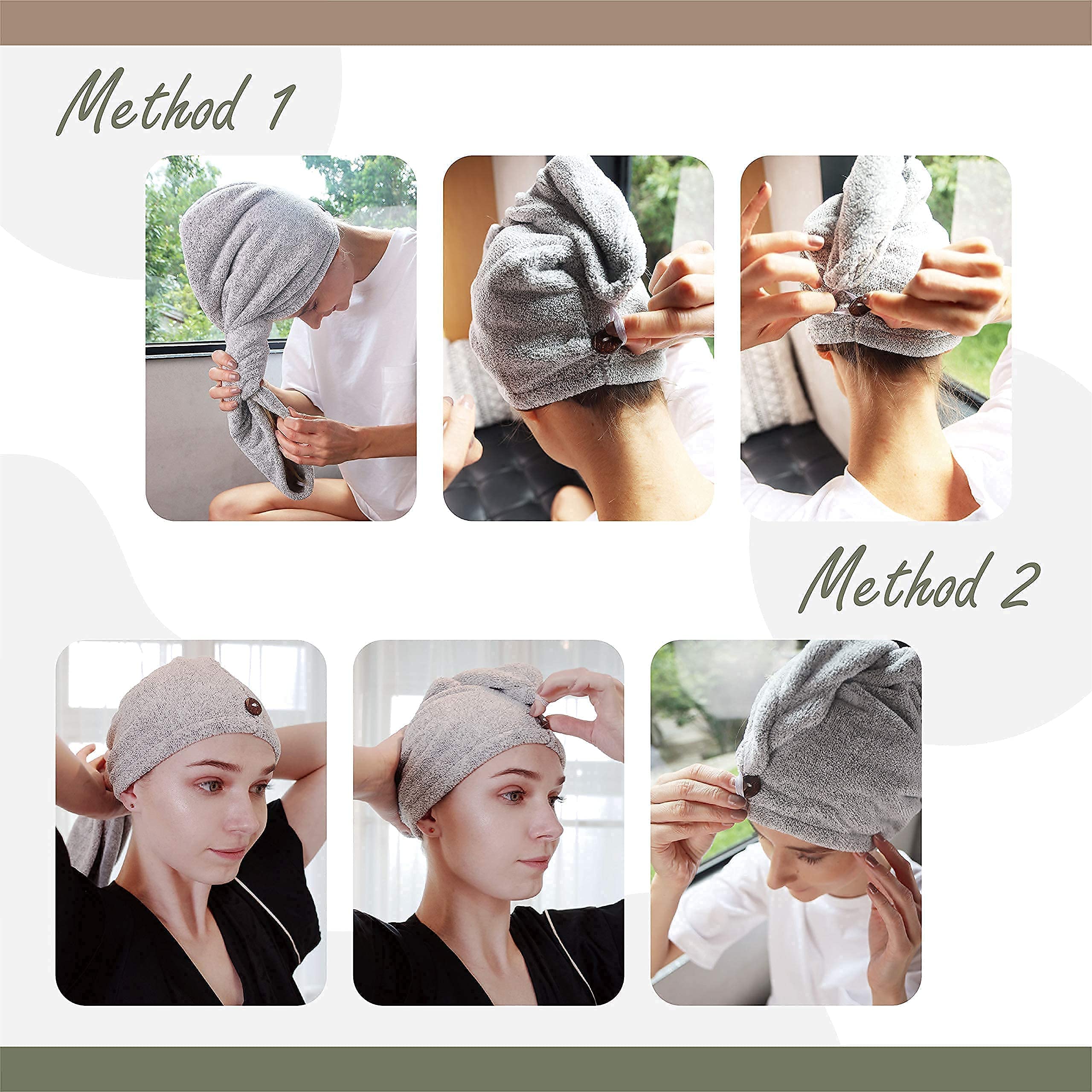 Detail of myHomeBody hair towel button closure