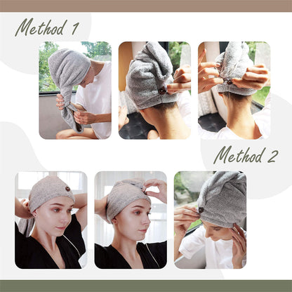 Detail of myHomeBody hair towel button closure