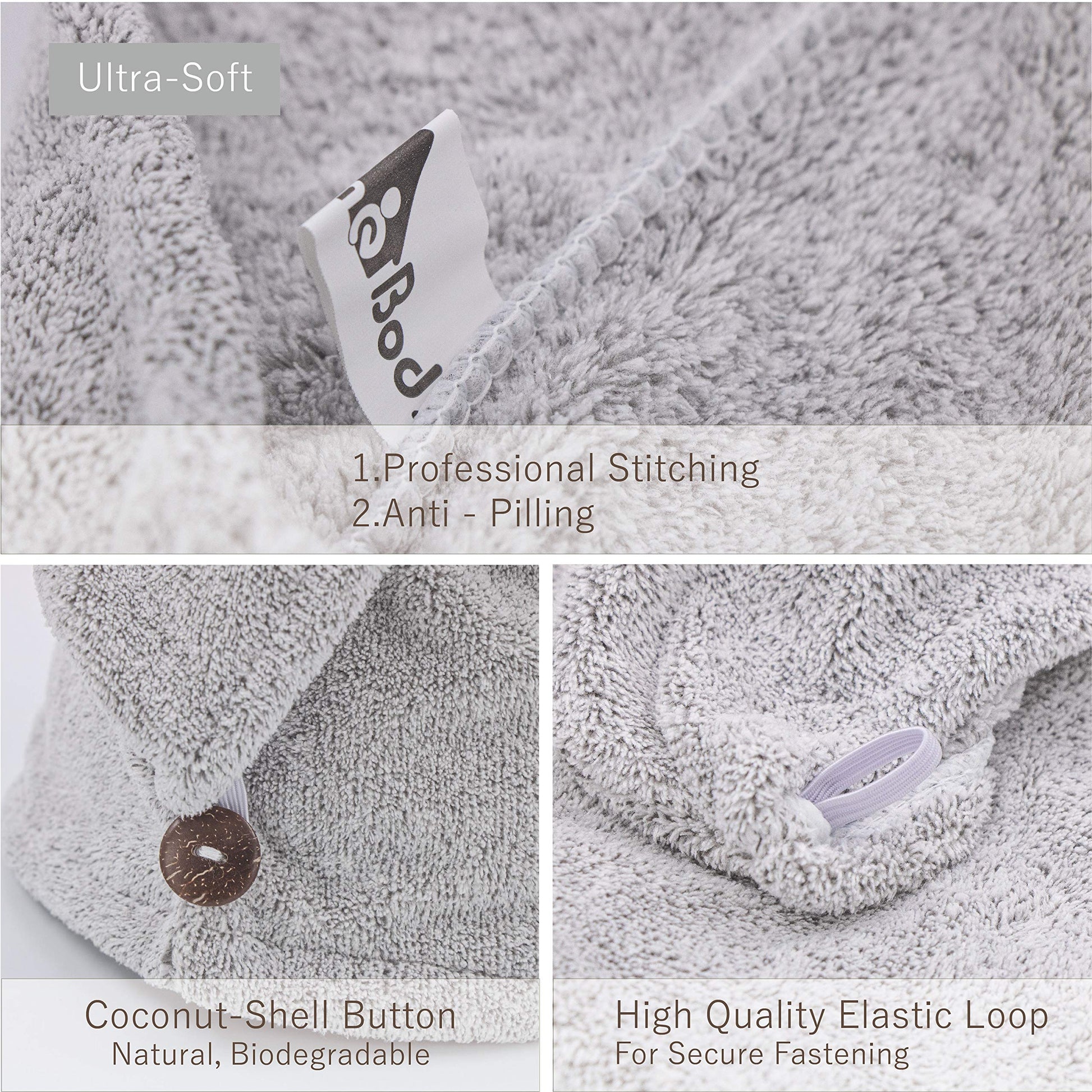 Back view of myHomeBody absorbent hair towel wrap