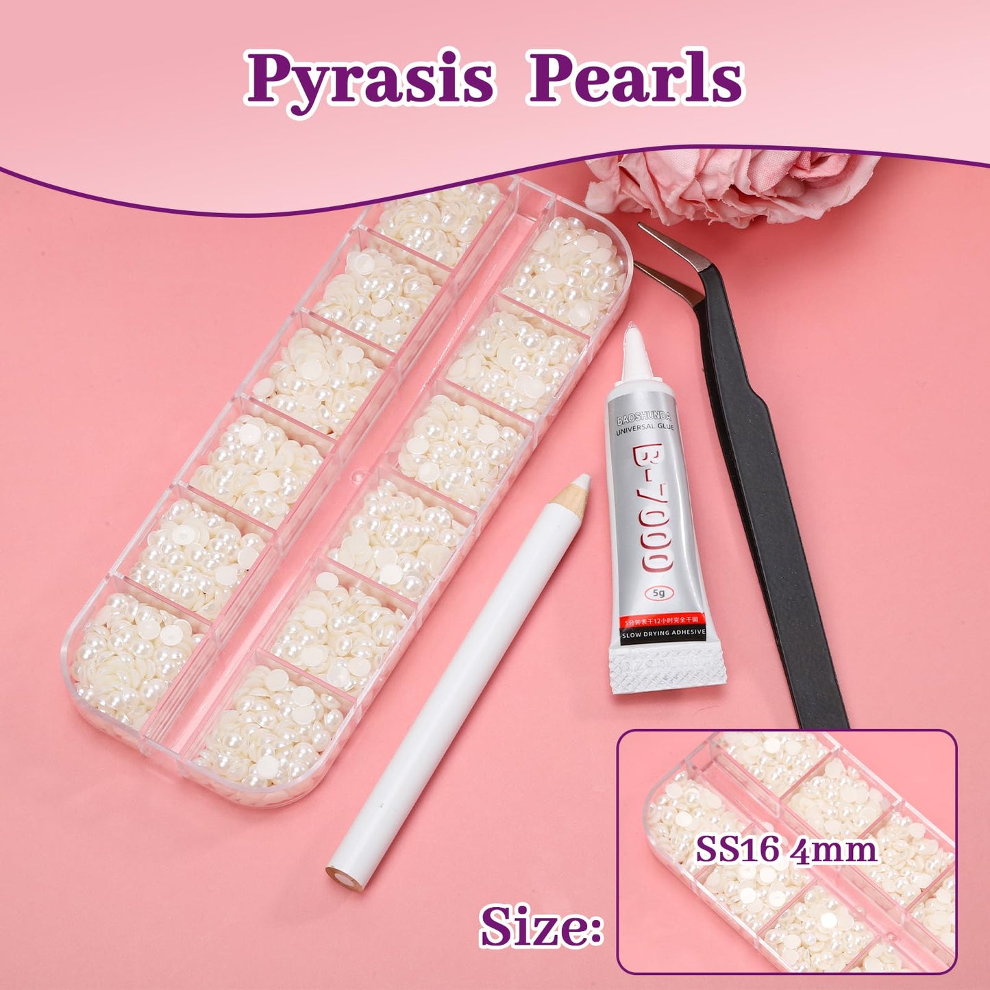 Pyrasis pearl nail decor kit with adhesive pencil