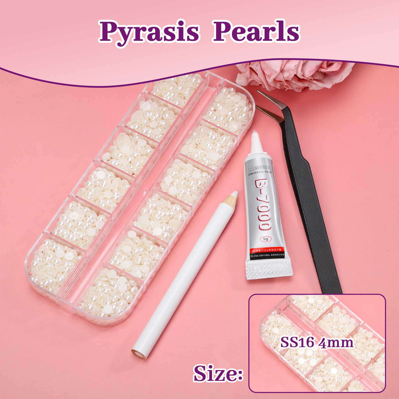 Pyrasis pearl nail decor kit with adhesive pencil