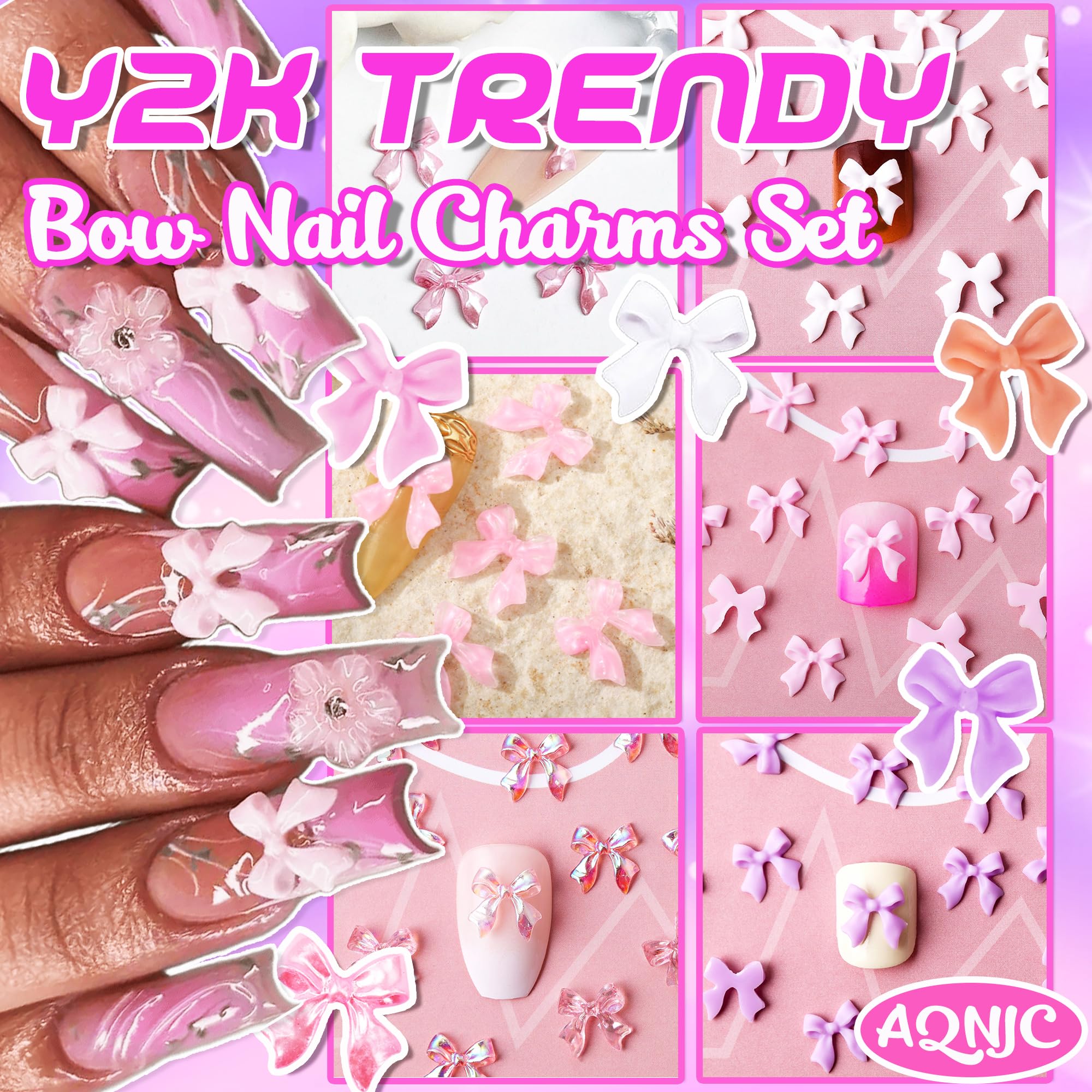 Close up view of colorful 3D heart and star nail gems