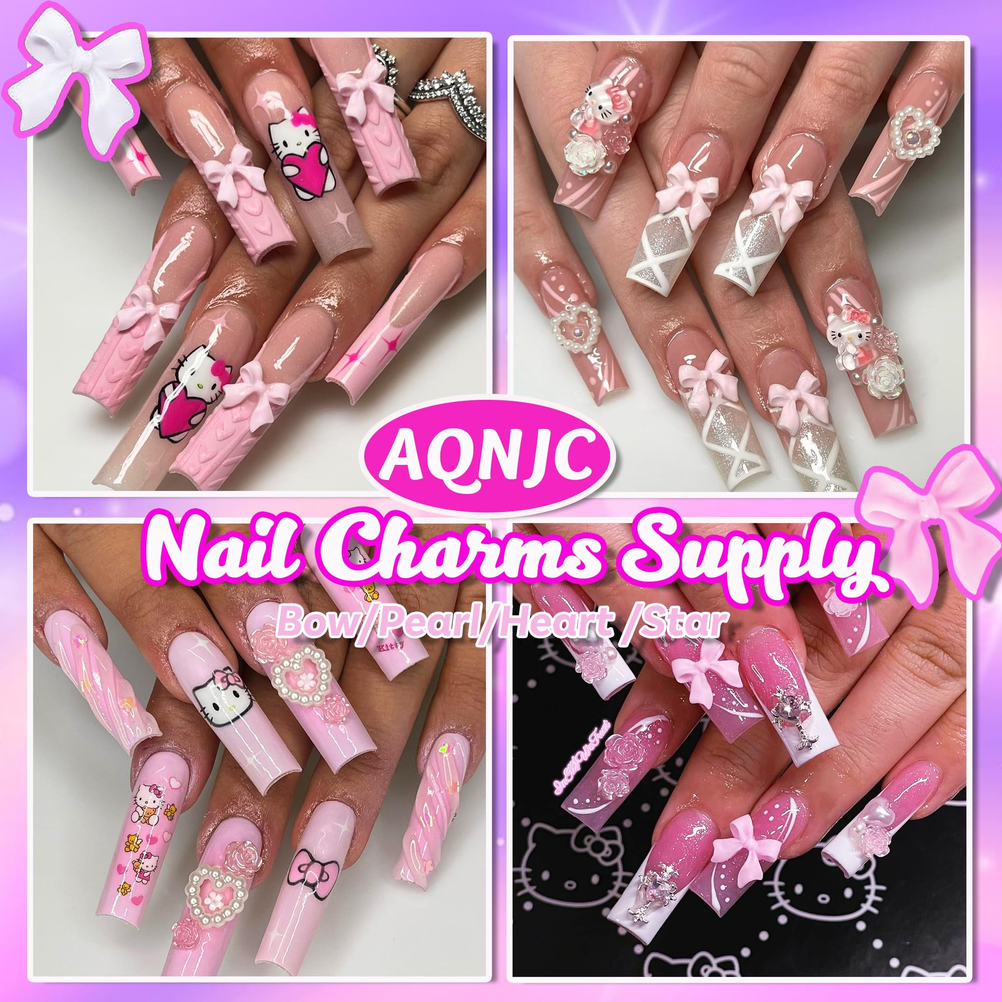Top down view of nail charms in 8 different colors