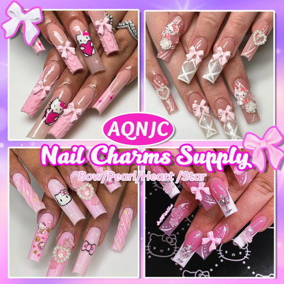 Top down view of nail charms in 8 different colors