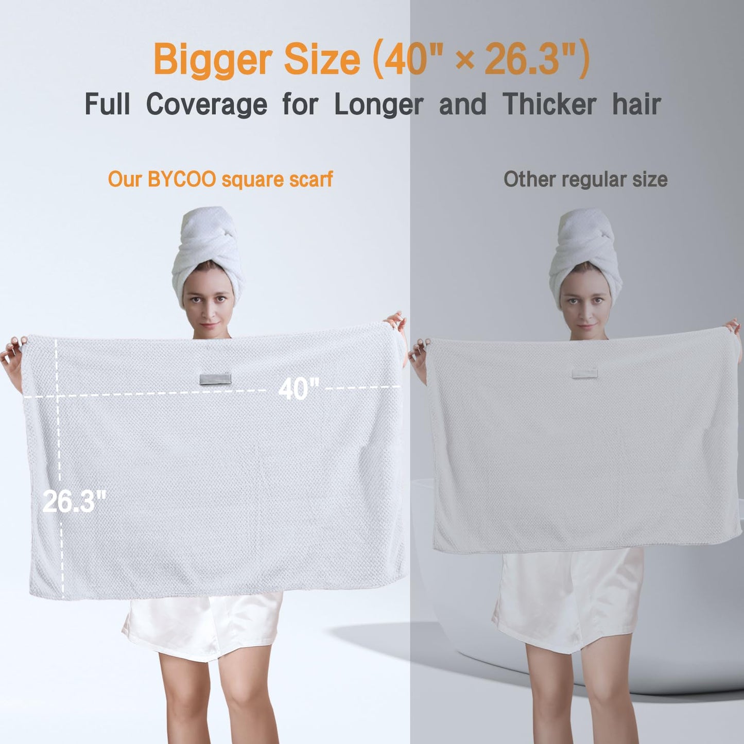 Bycoo microfiber hair turban showing size and texture
