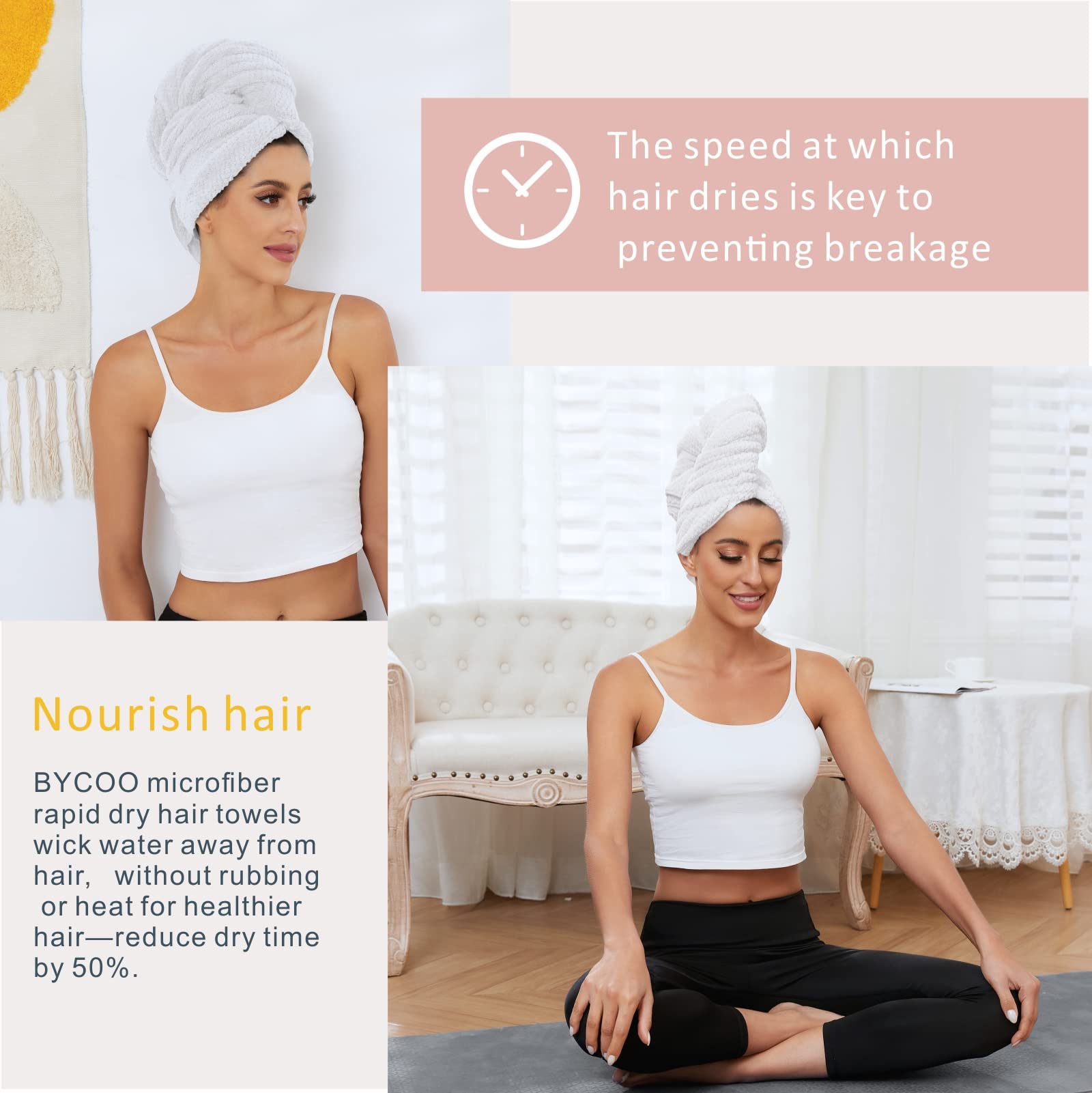 Detail shot of Bycoo hair towel absorbent microfiber fabric