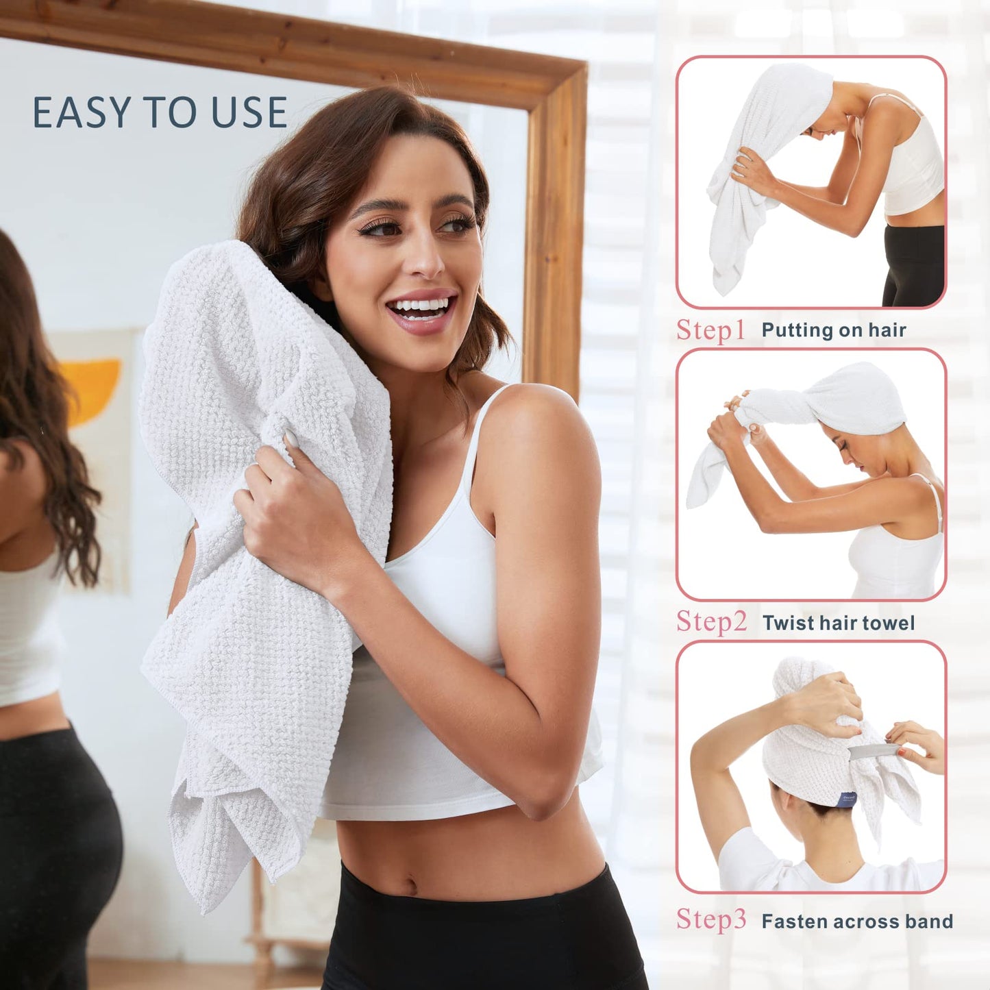 Bycoo hair towel wrap folded to show large dimensions
