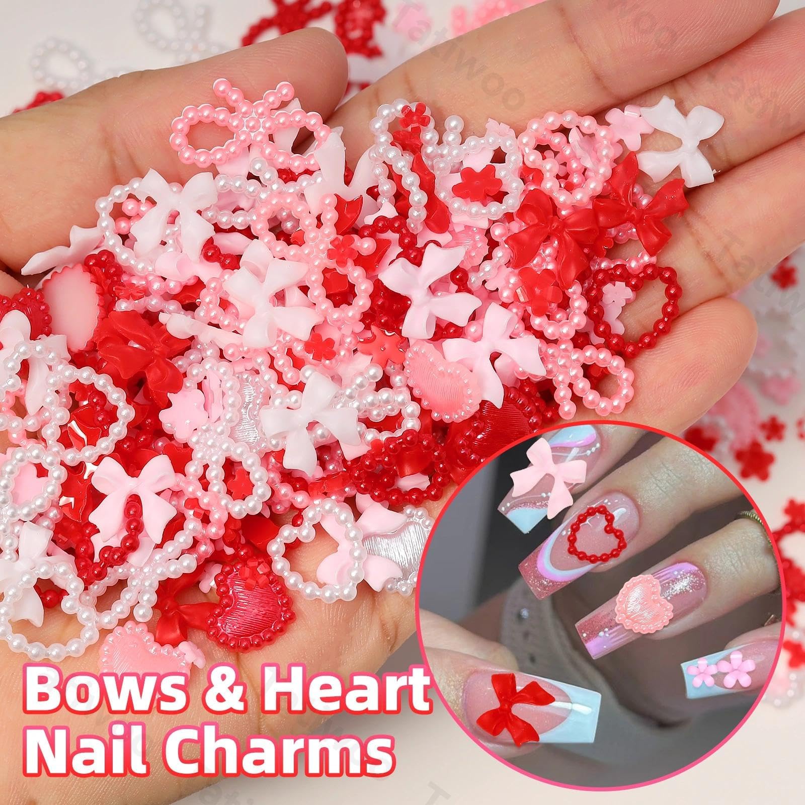 Assorted red and pink flower nail art decorations