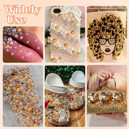 Assortment of gold half round pearl sizes for nail decoration