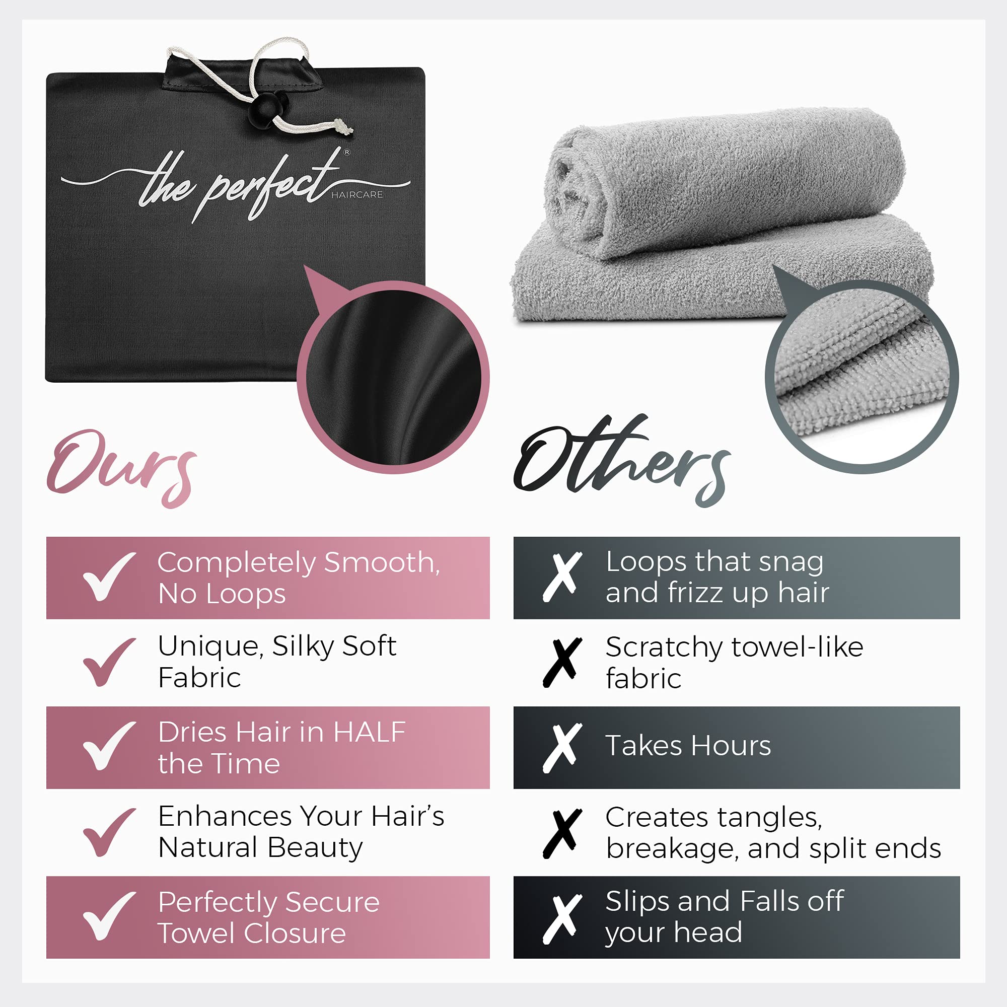 The Perfect Haircare microfiber towel showcasing patented clip