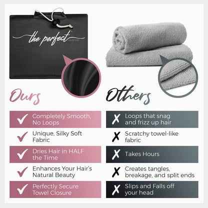 The Perfect Haircare microfiber towel showcasing patented clip