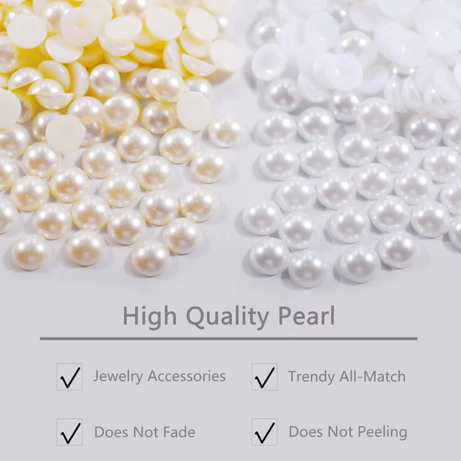 Close up of 5mm white half round craft pearls