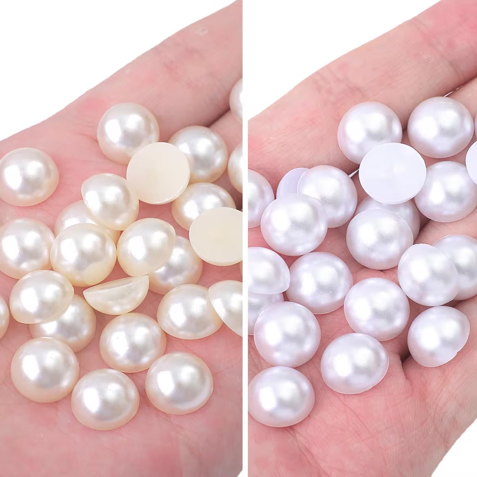 White flatback pearls applied to decorative nail art design