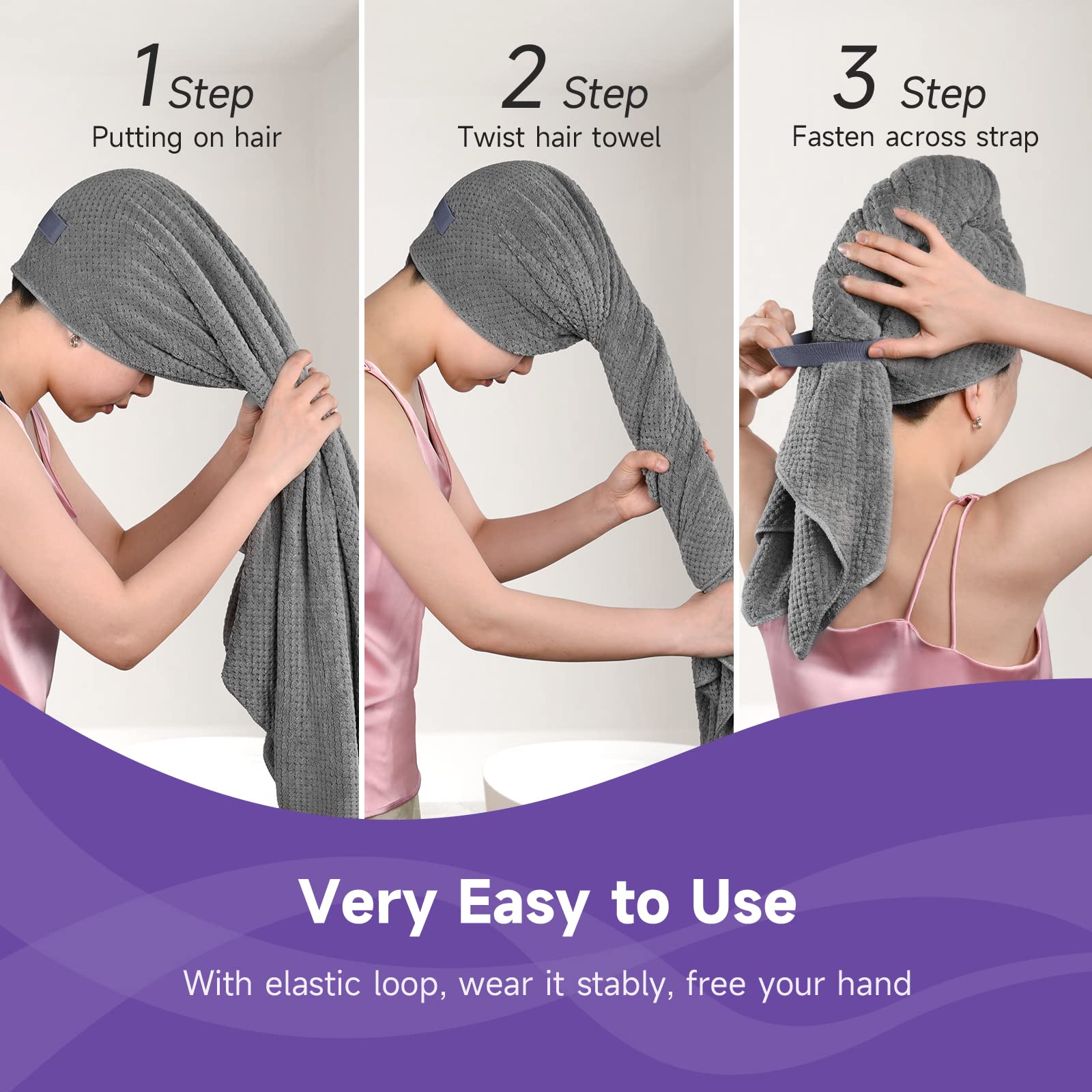 Side profile of Umisleep microfiber hair turban showing size