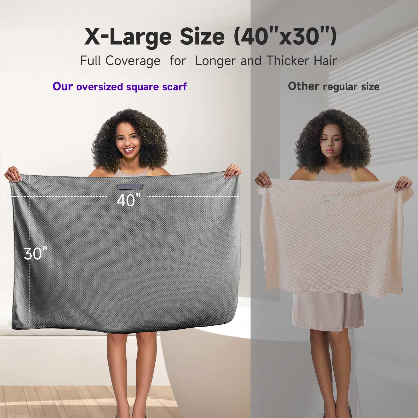 Woman wearing Umisleep microfiber hair towel turban