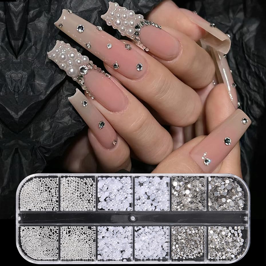Selection of silver metal caviar beads for DIY manicure