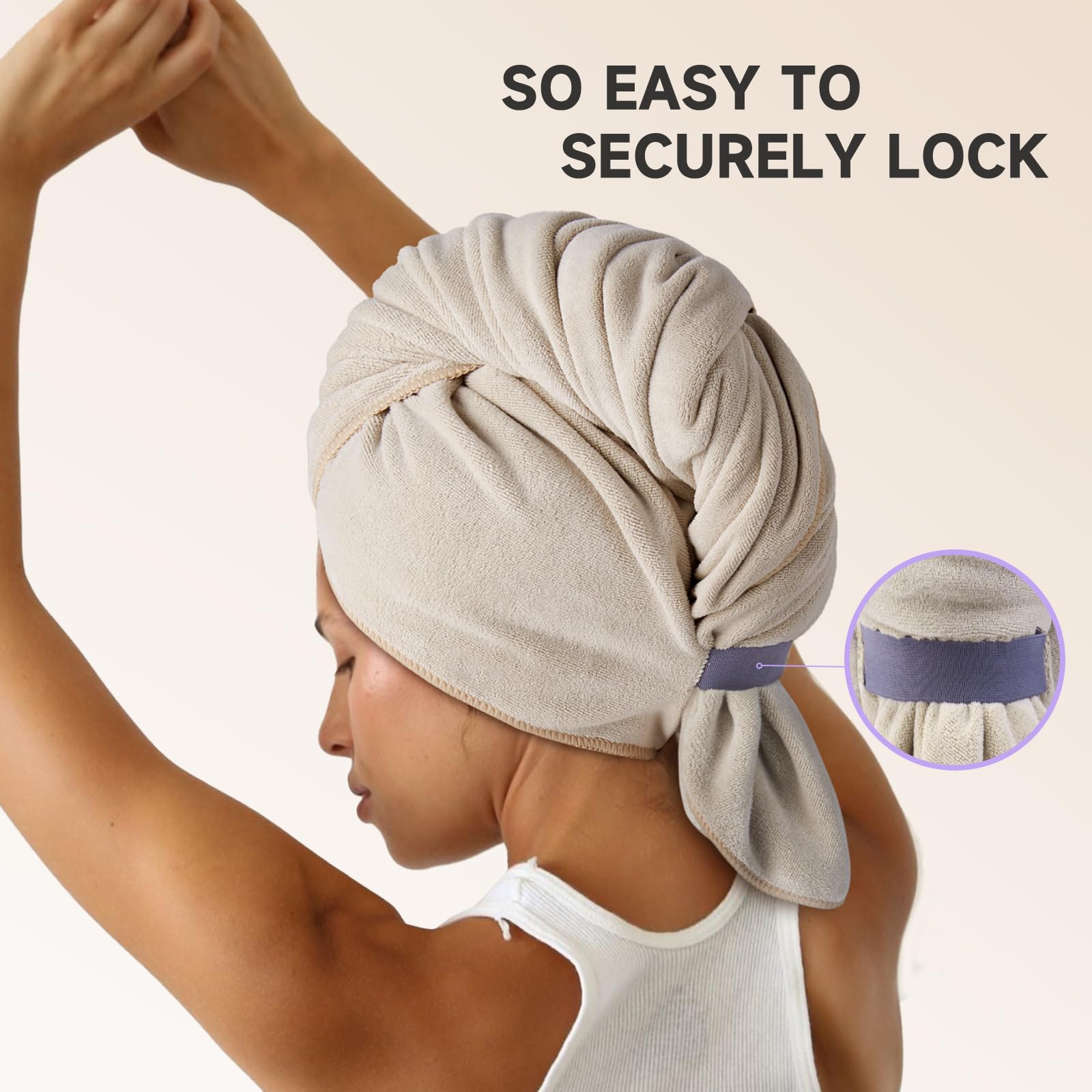 Umisleep hair towel wrap showing elastic loop secure fit