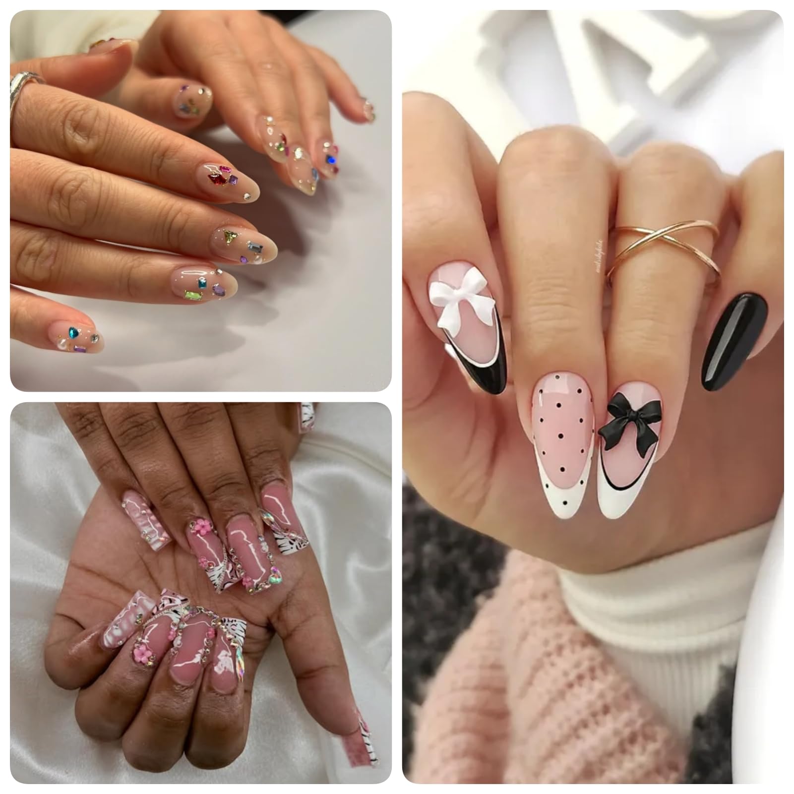 Hand model displaying intricate nail art using OPMADM charms