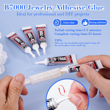 Close up view of nail art pearls and applicator tools
