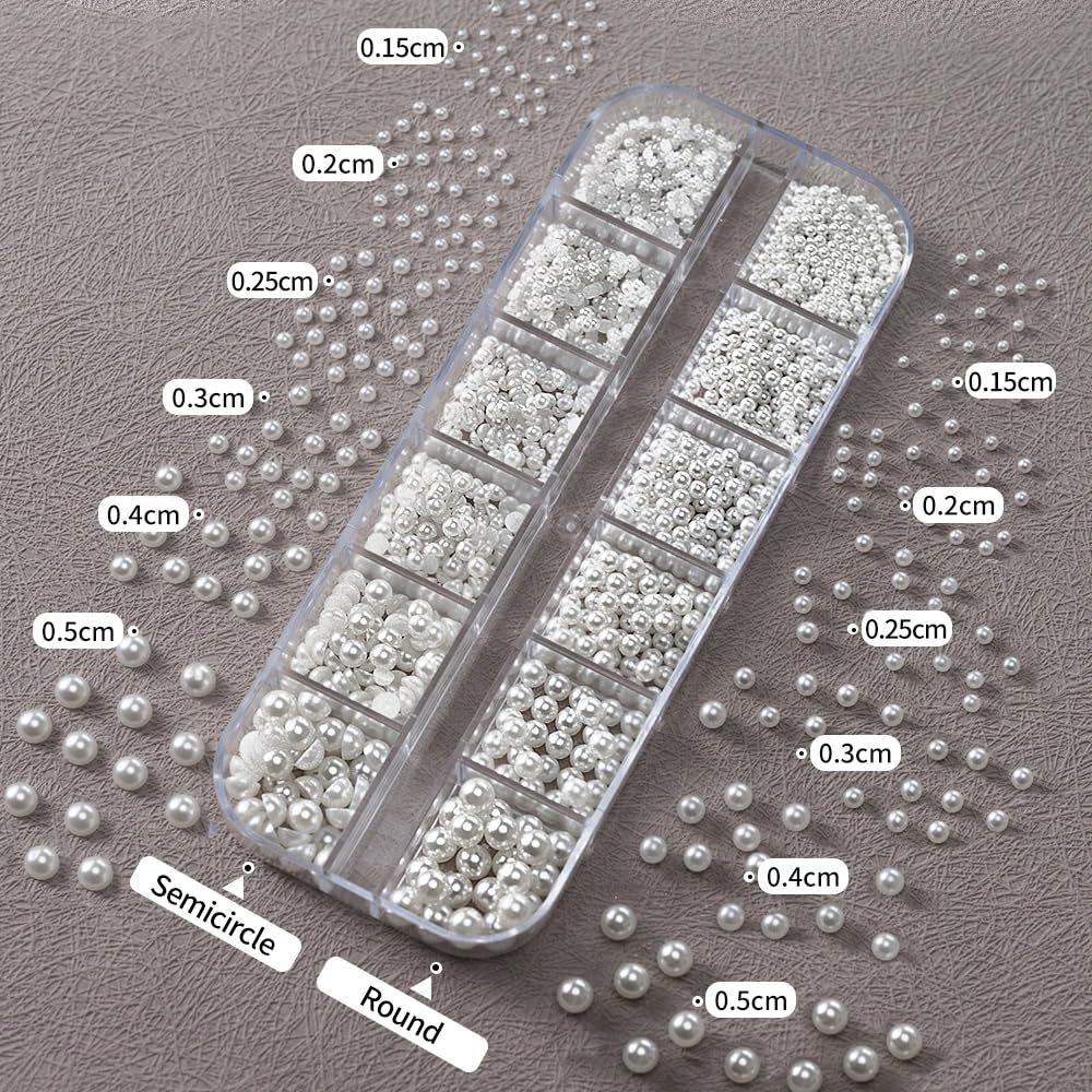 Close up of white flat back pearl beads for nail art design