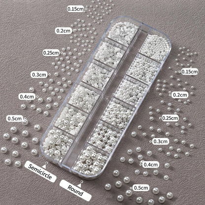 Close up of white flat back pearl beads for nail art design