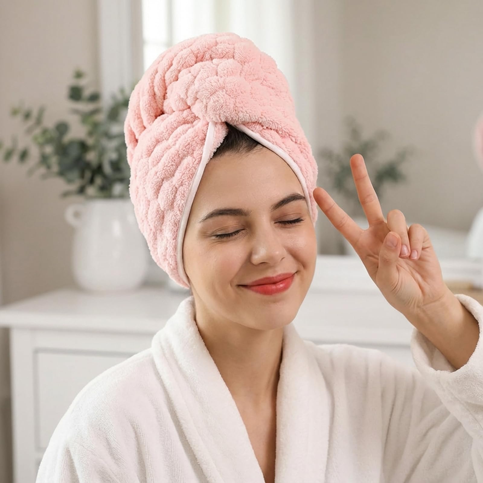 Pink grey and blue microfiber hair towel collection